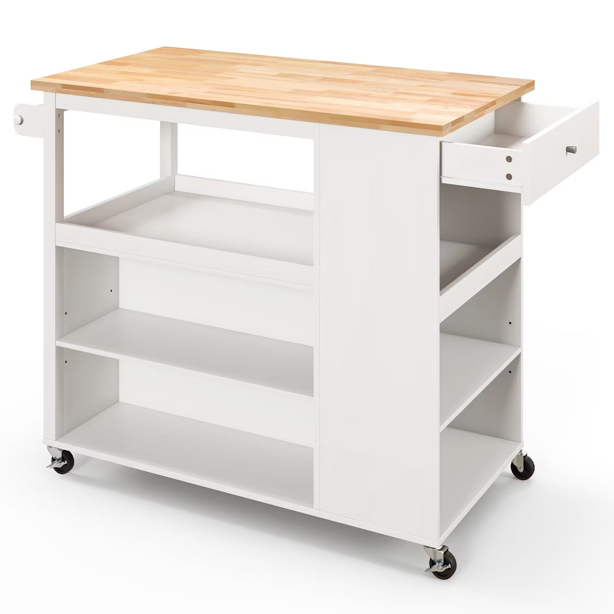 Kitchen Island – Culinvaro Kitchen Island Trolley Cart on Wheels with Storage Open Shelves & Drawer White