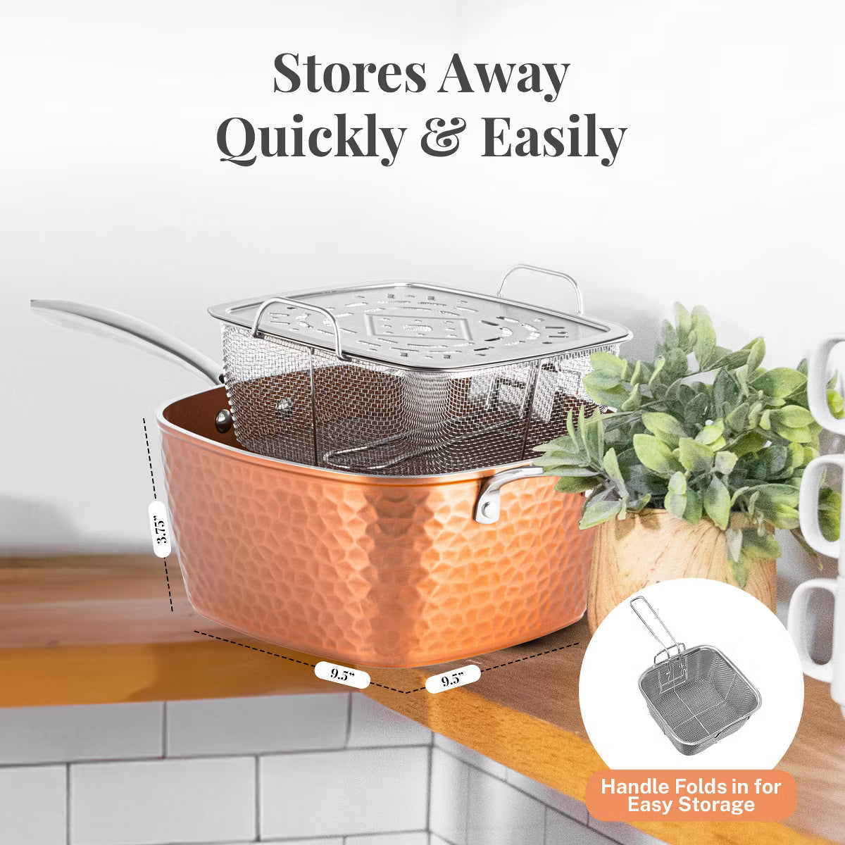 Saute Pan – 9.5" Ceramic Nonstick Deep Square Saute Pan with Lid – Copper