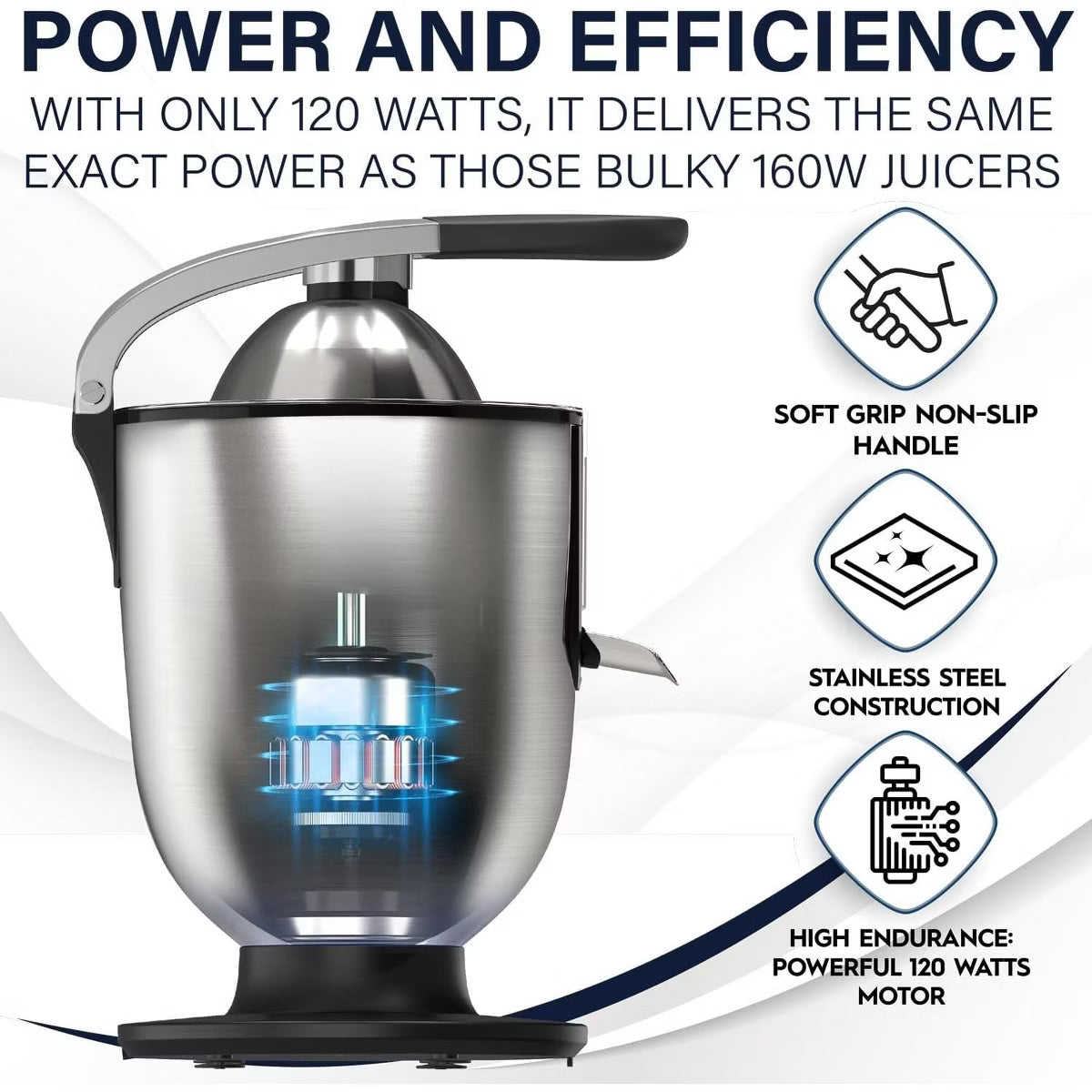 160W Premium Electric Citrus Juicer – Stainless Steel