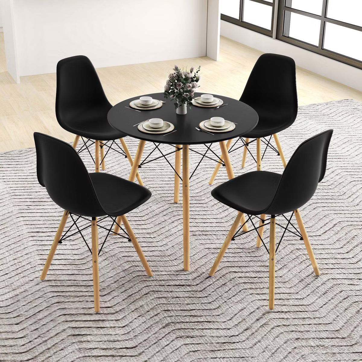 Dining Set – Culinvaro Dining Table Set Modern 5 PCS For 4 Round Dining Room Table Set with Solid Wood Leg
