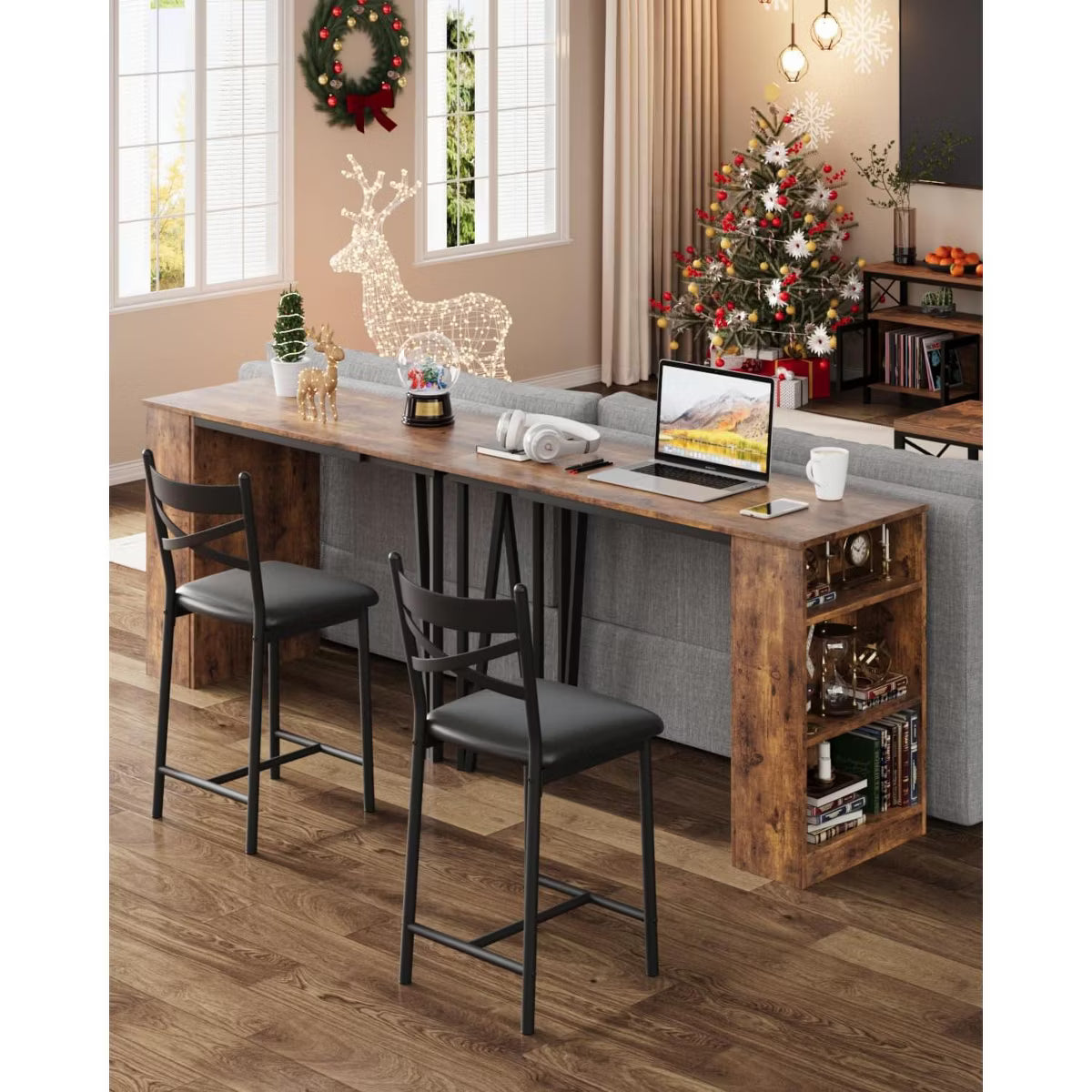 3 Piece Bar Table Set for 2, Bar Table and Chairs Set with with Flip Top Extension