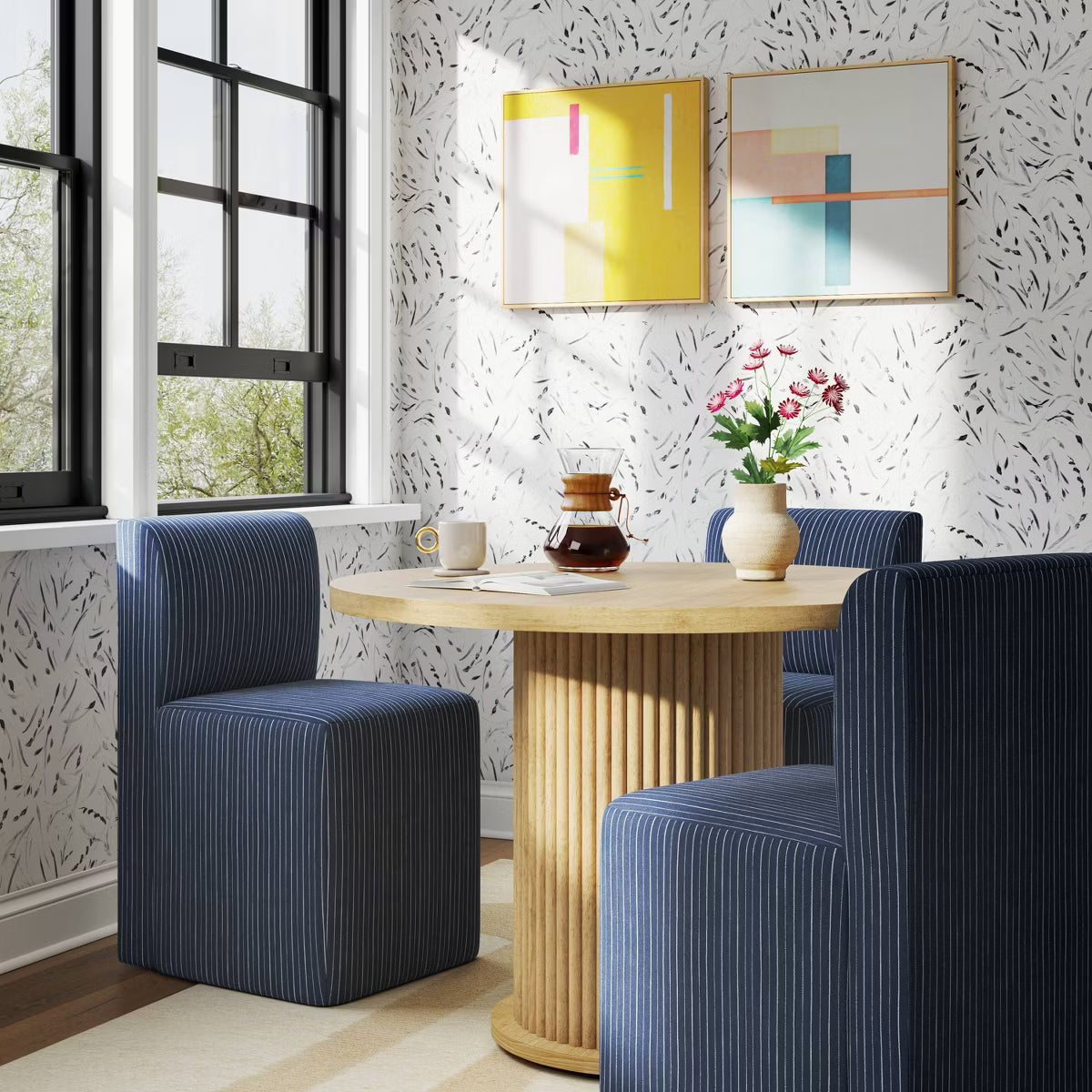 Amelia Fully Upholstered Dining Chair in Pinstripe
