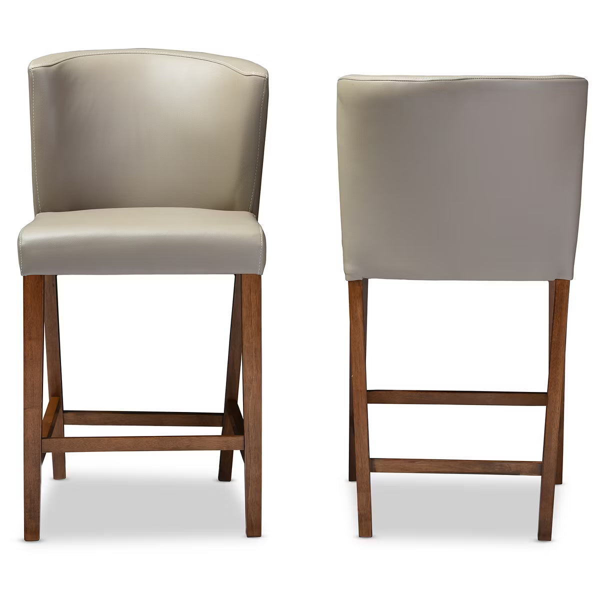 Set of 2 Olivia Wood Faux Leather Pub Counter Height Barstools