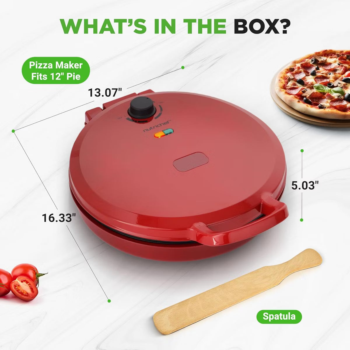 Pizza Oven – Electric Pizza Maker with Non-Stick Plate – Red