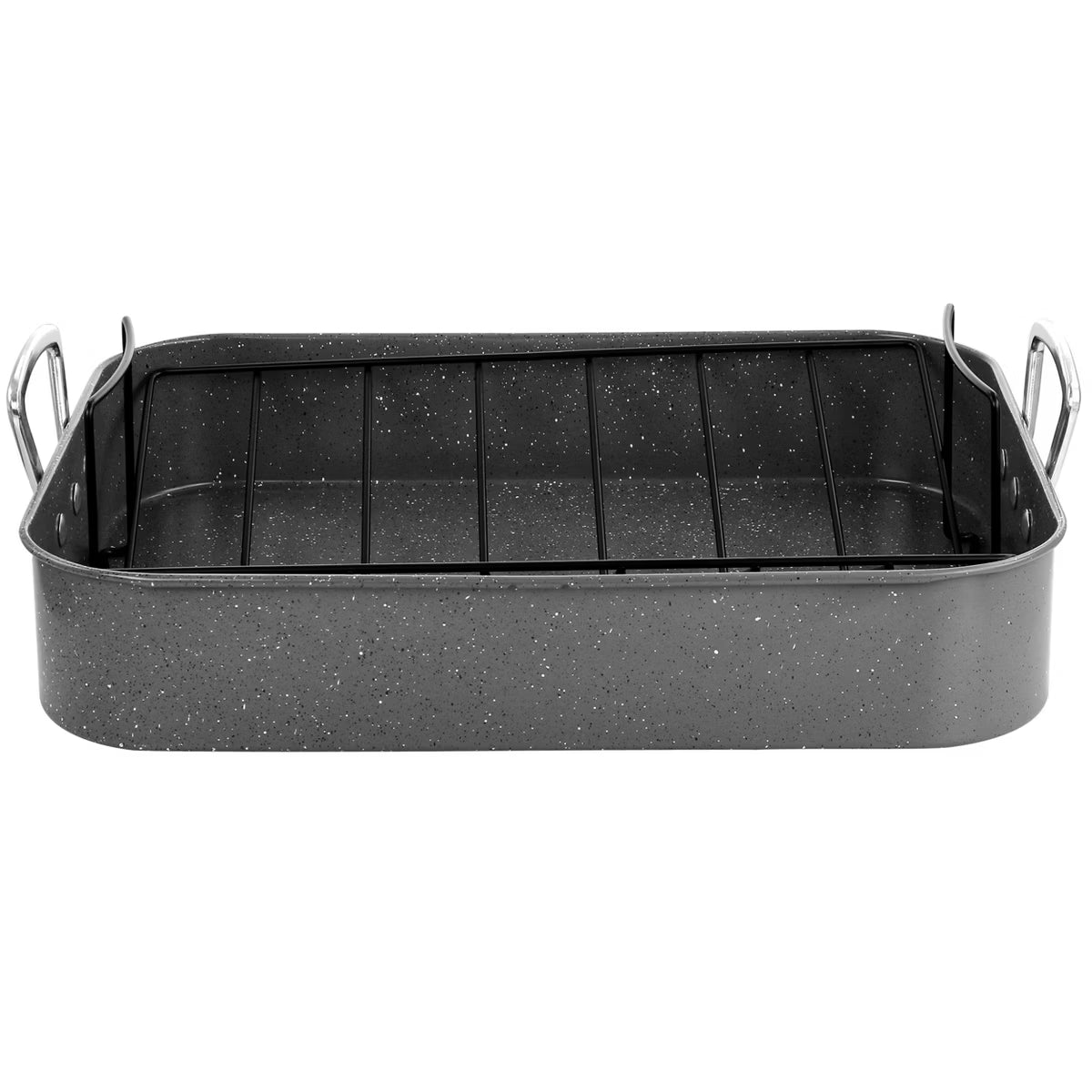 Roasting Pan – 2 Piece Carbon Steel 16.25in. Turkey Roaster Set in Speckled – Gray