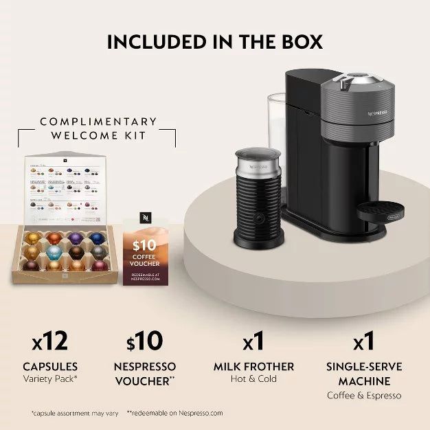 Single-Serve Coffee Maker – Vertuo Next Coffee and Espresso Maker by DeLonghi with Milk Frother : – Gray