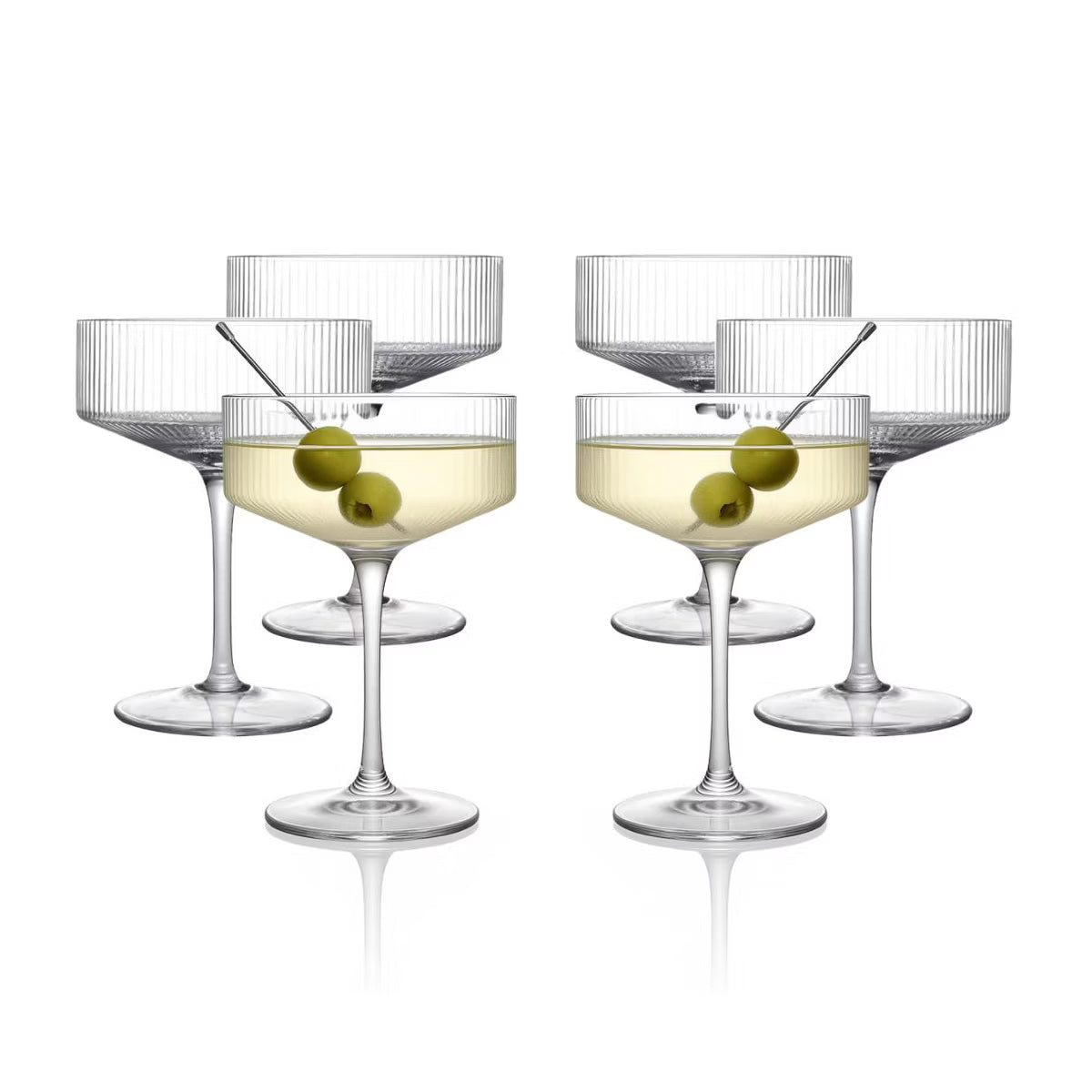 Cocktail Glass – Culinvaro Clear Ribbed Martini Coupe Glass - 9.5oz 2 Piece Set