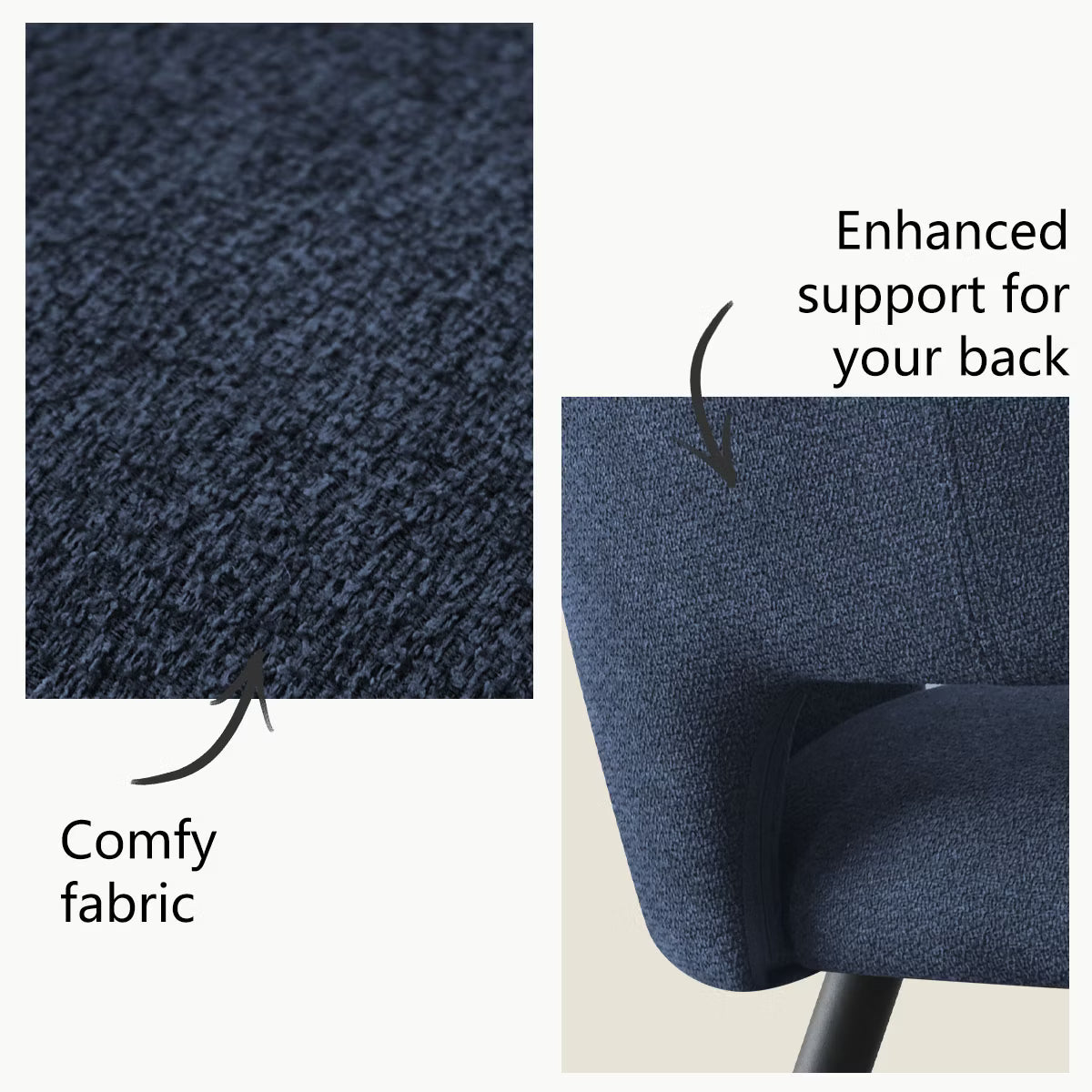Set of 4 Upholstered Dining Chairs with Arms, Modern Blue Accent Chairs with Metal Legs