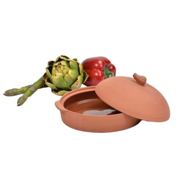 Roasting Pan – Terra Cotta Garlic Roaster - 7.5” Clay Roasting Dish with Lid – Brown