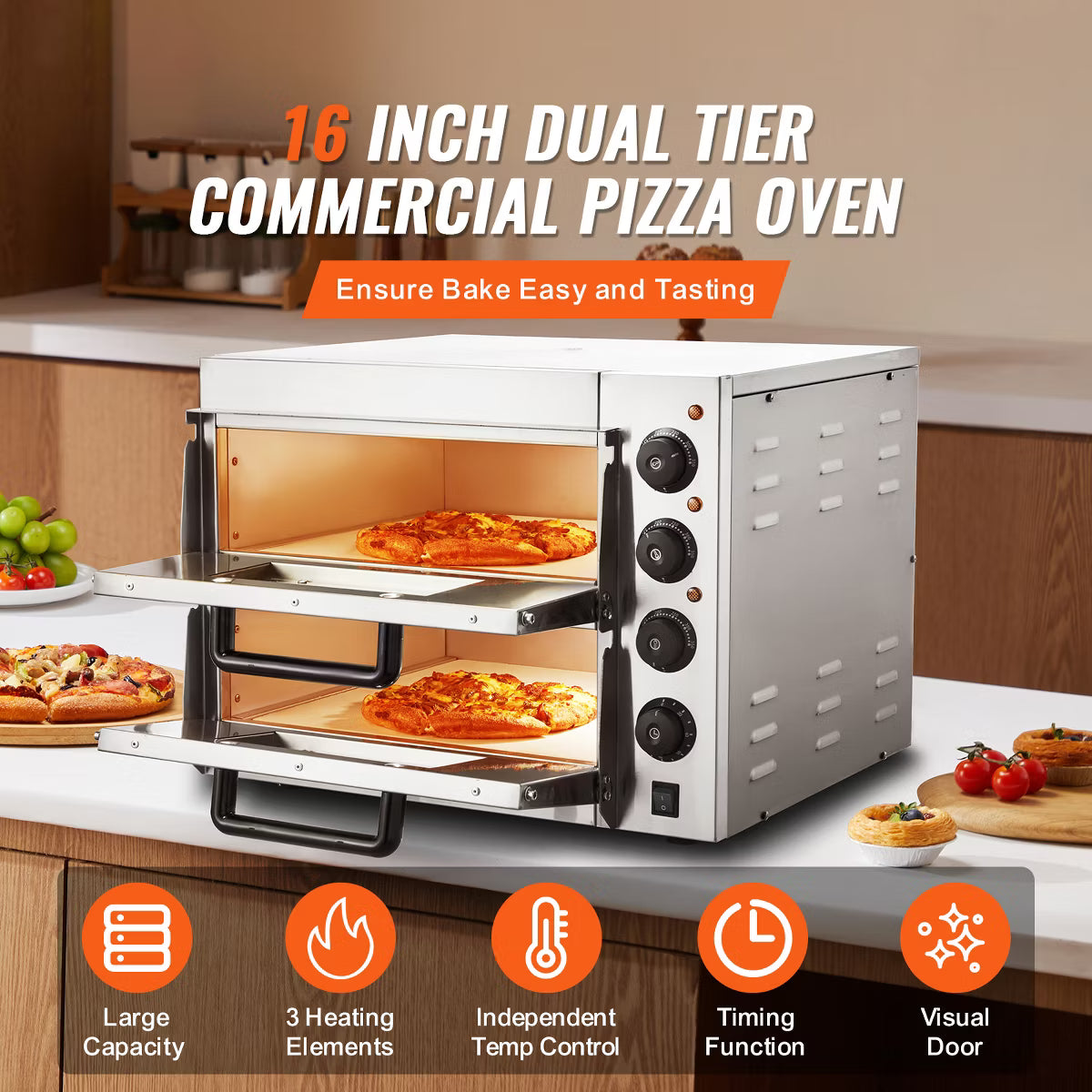 Pizza Oven – Electric Pizza Oven with Stone and Handle – Silver