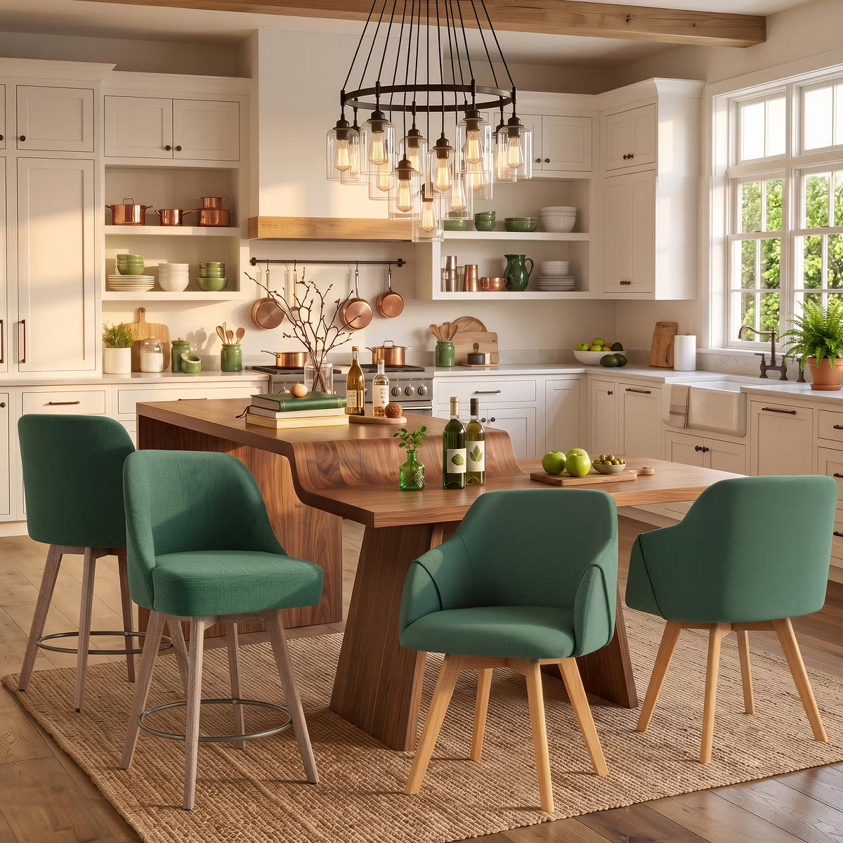 Swivel Dining Chairs Set of 2, Linen Upholstered Armchairs with Solid Wood Legs