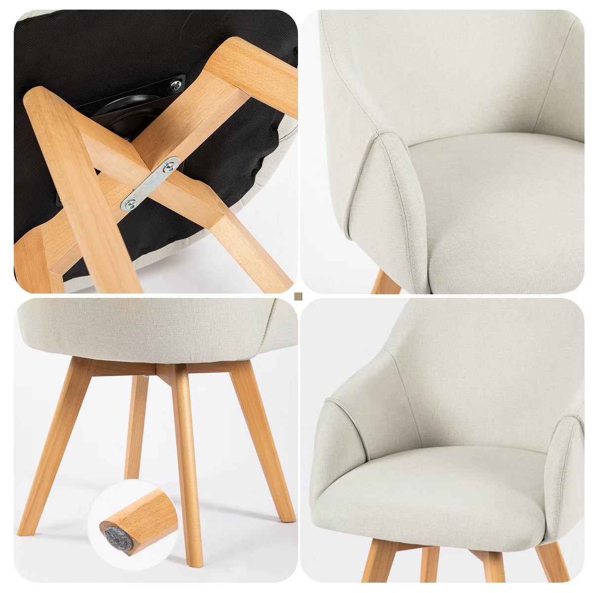 Swivel Dining Chairs Set of 2, Linen Upholstered Armchairs with Solid Wood Legs