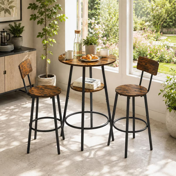 3 Piece Bar Table Set with 2 Stools