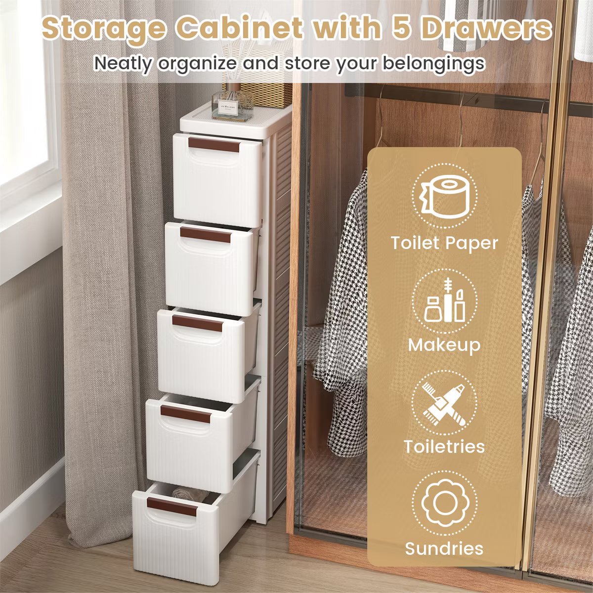 Storage Cabinet – Culinvaro 2PCS 5-Drawer Narrow Rolling Storage Cabinet w/ Pull Handles Built-in Wheels