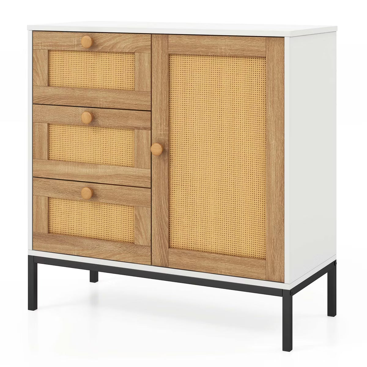 Buffet Cabinet – Culinvaro Rattan Buffet Sideboard with 3 Drawers & 1 Door Sturdy Metal Legs Storage Cabinet