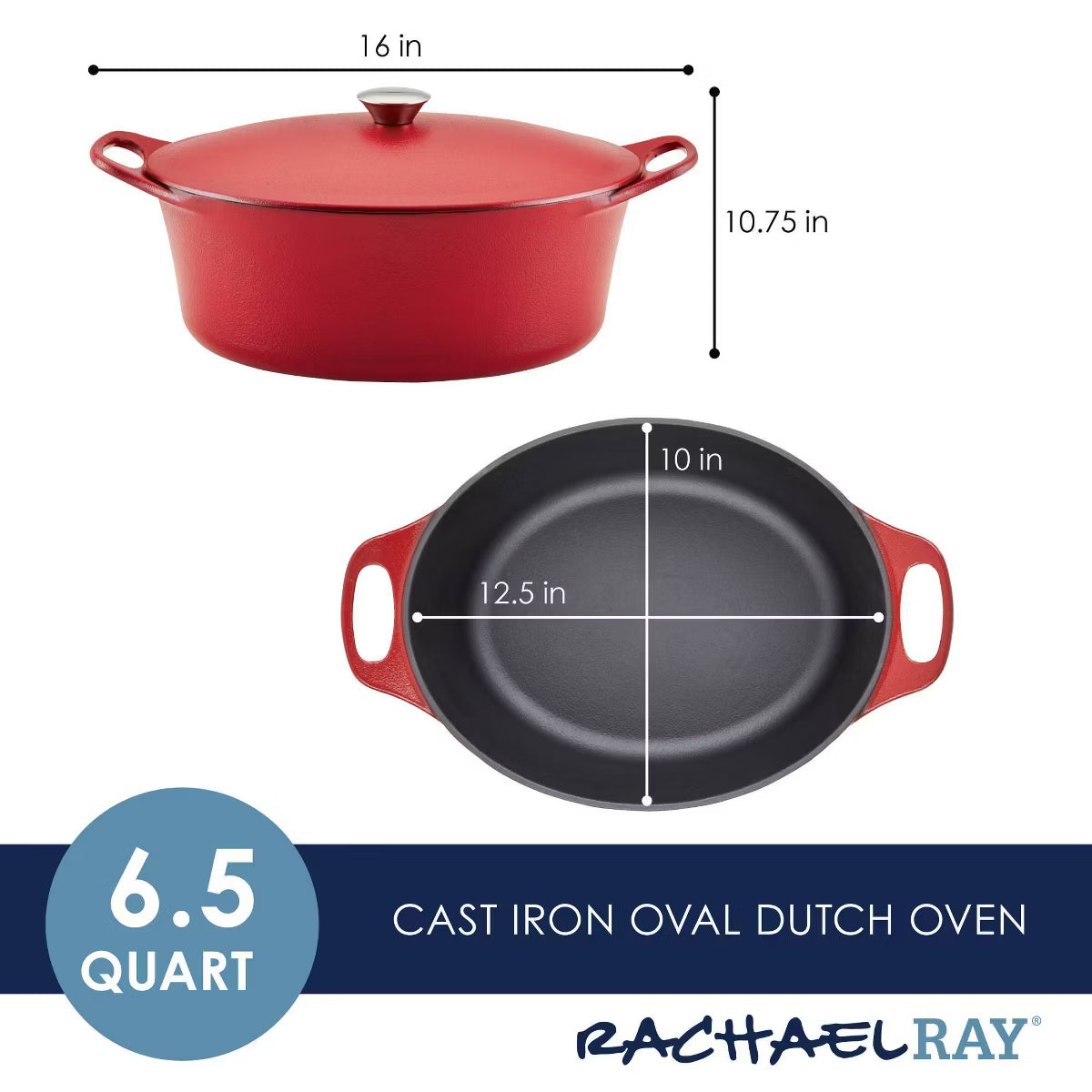 Dutch Oven – Premium Nitro Cast Iron Dutch Oven 6.5qt – Red