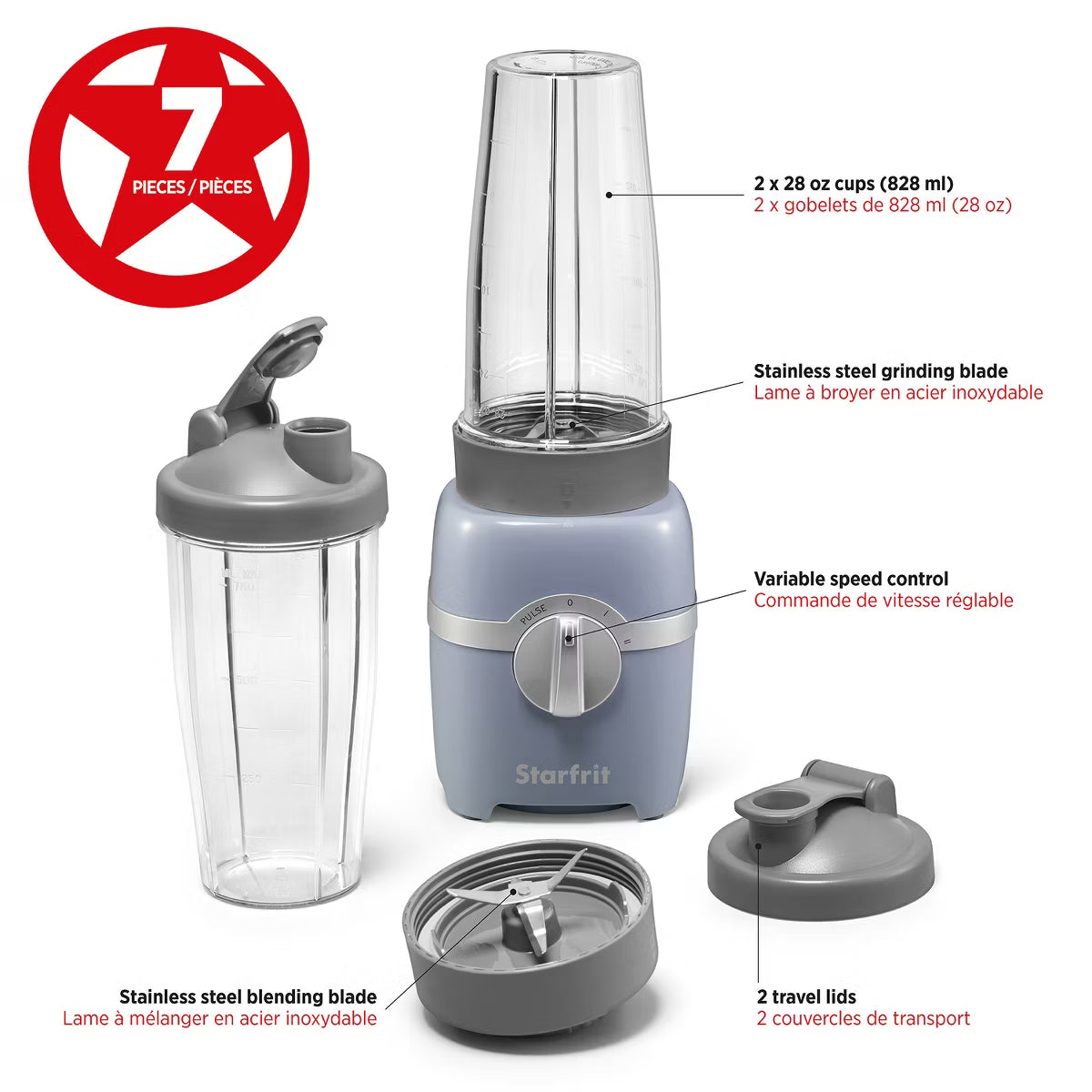 Personal Blender – Speed 300-Watt Electric Personal Blender with 2 Cups – Gray