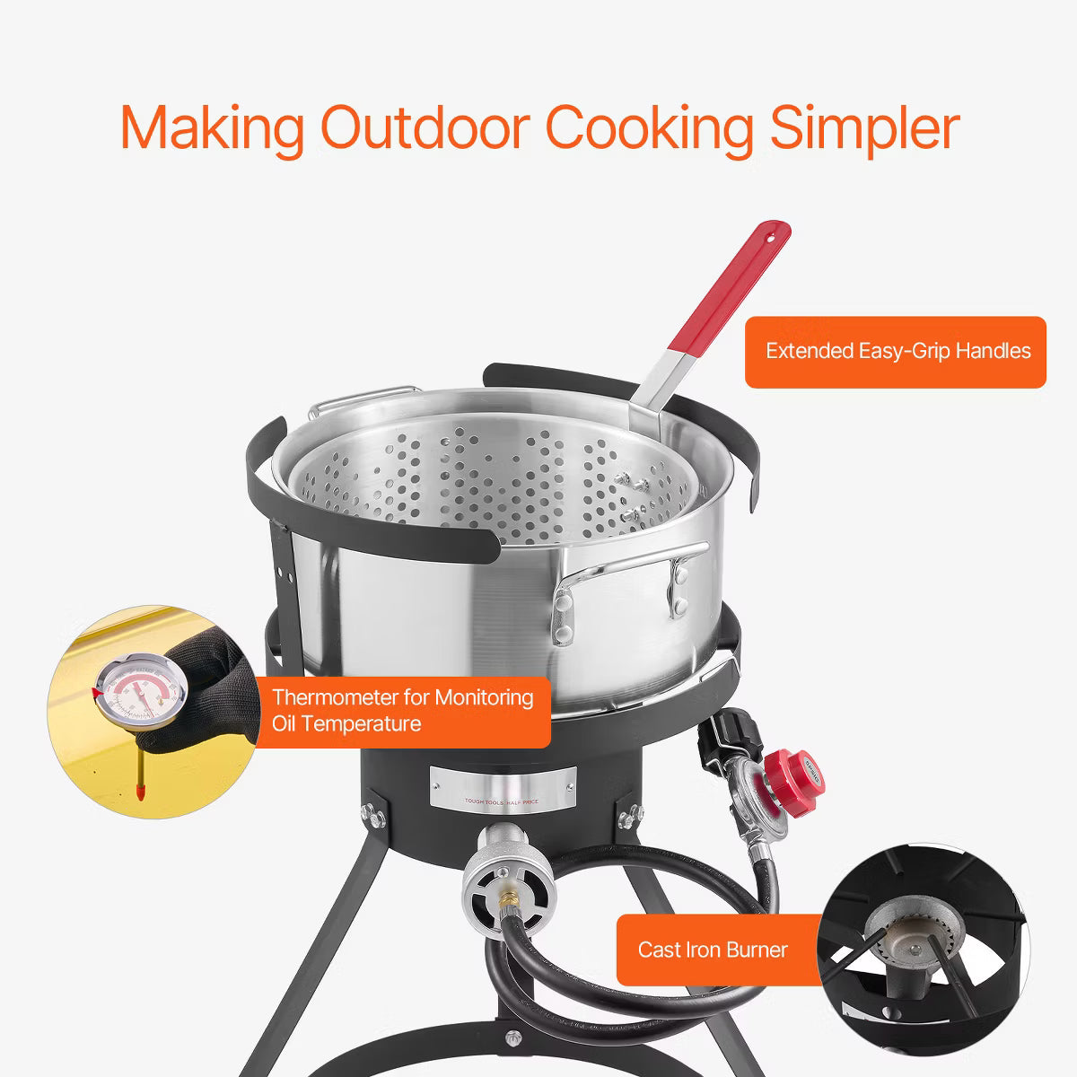 Deep Fryer – Outdoor Deep Fryer Seafood Pot with Thermometer, Strainer Basket – Silver