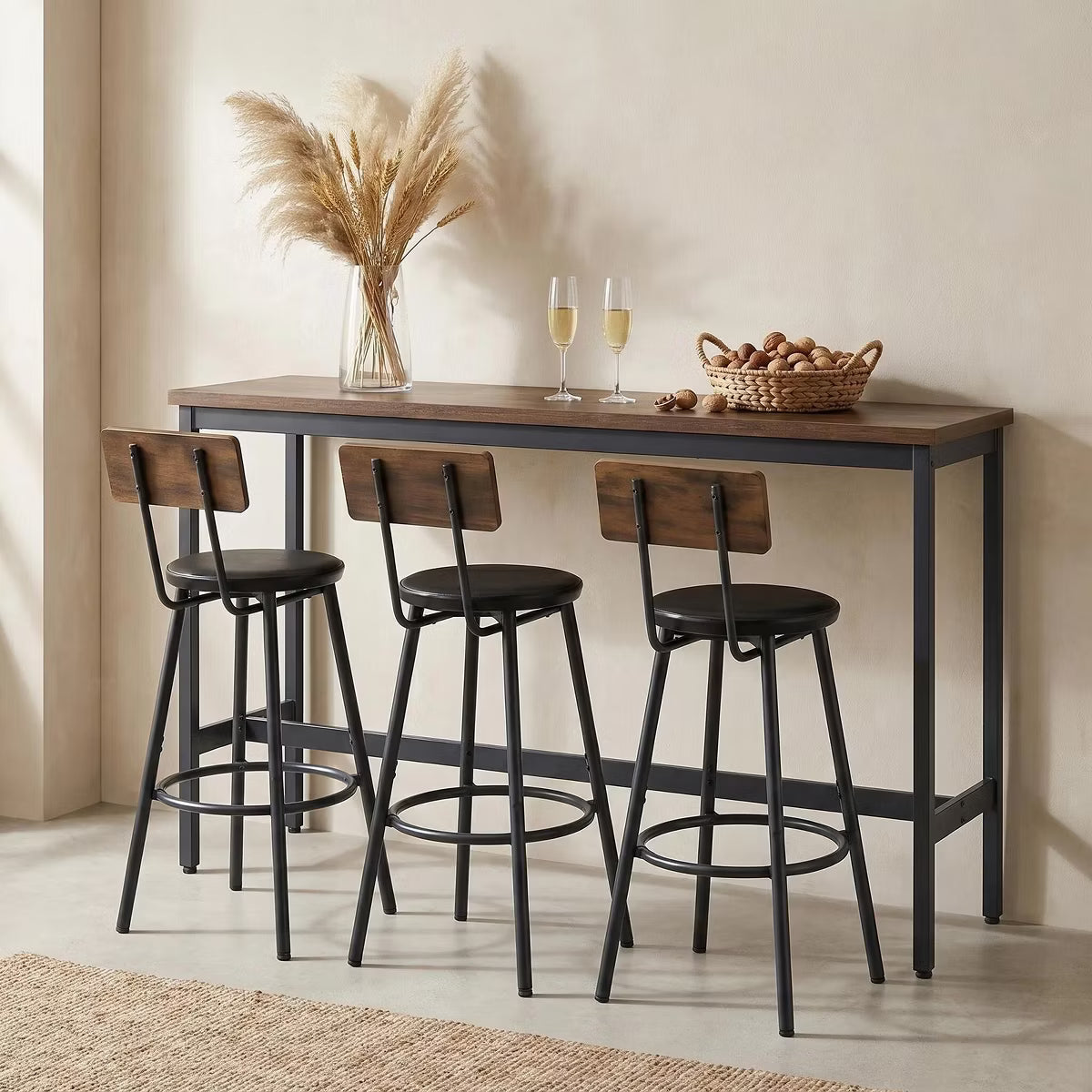 Bar Table – Culinvaro 4-Piece Industrial Bar Table Set with 3 PU Bar Stools