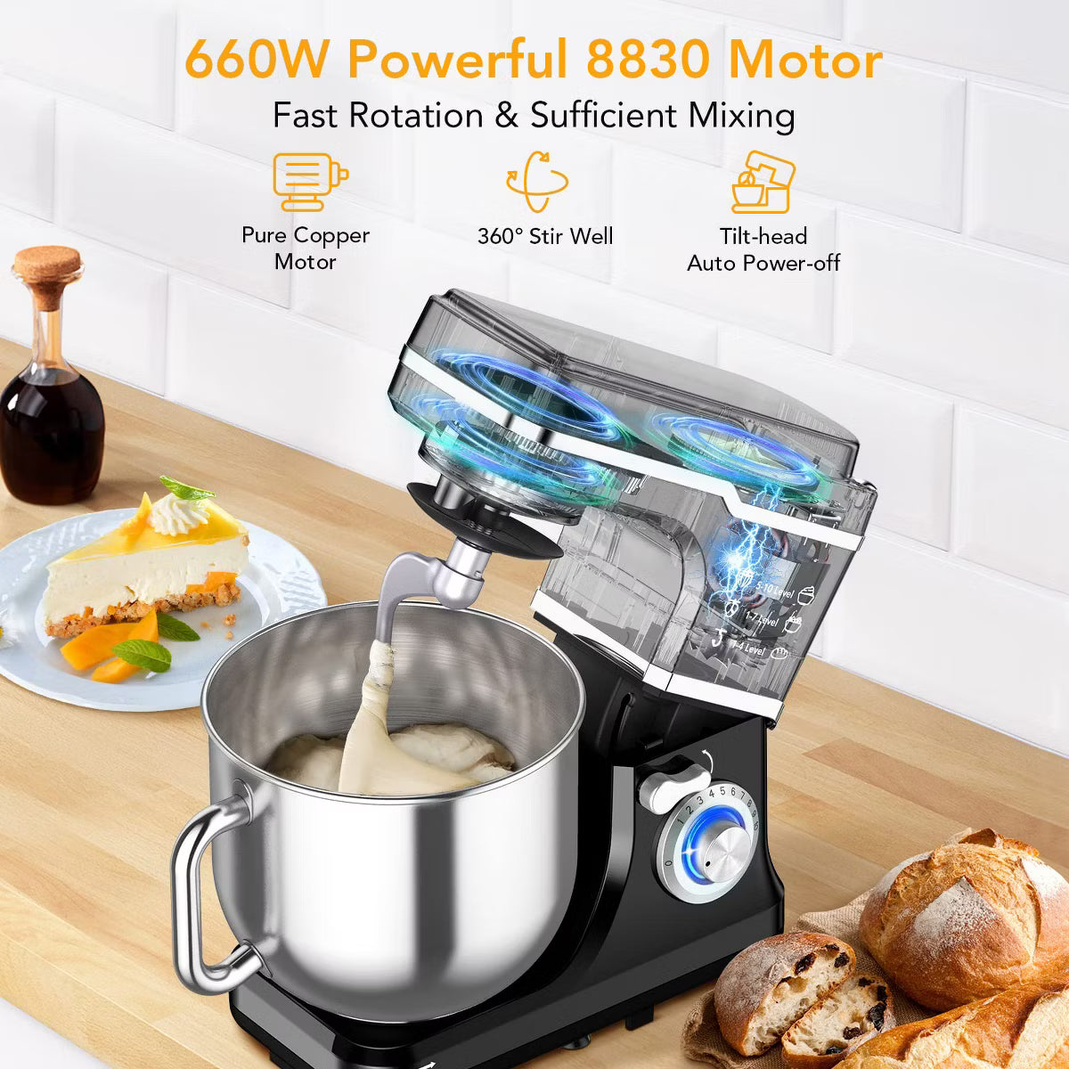 Stand Mixer – 0 Speed Tilt-Head Electric Mixer for Kitchen – Black