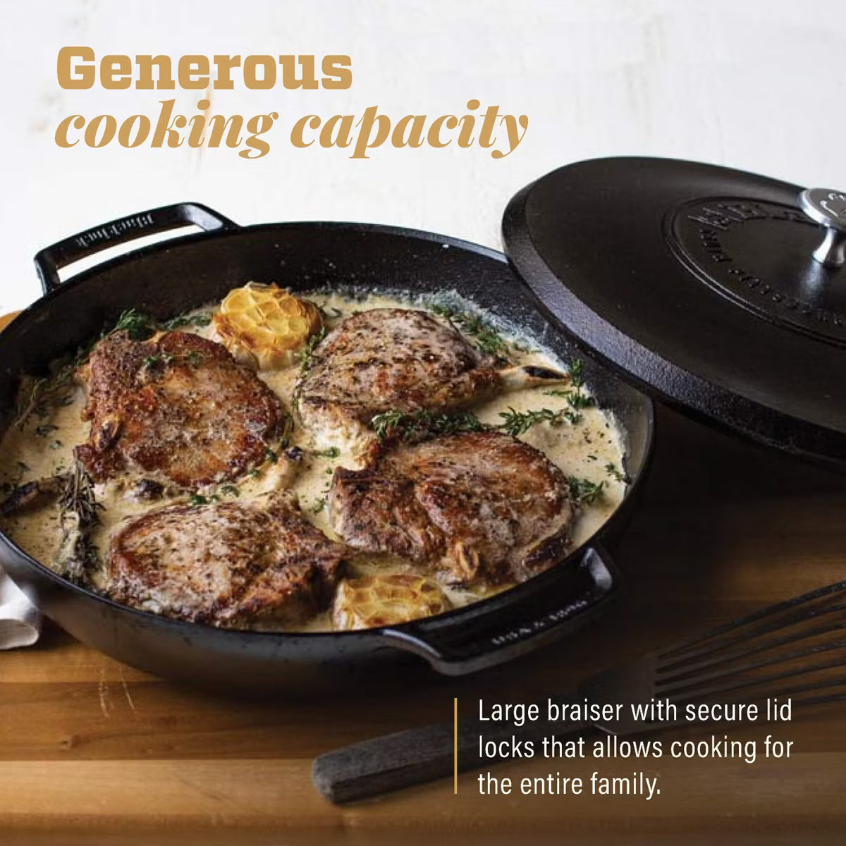 Dutch Oven – 17 Triple Seasoned Cast Iron Braiser with Lid – Black