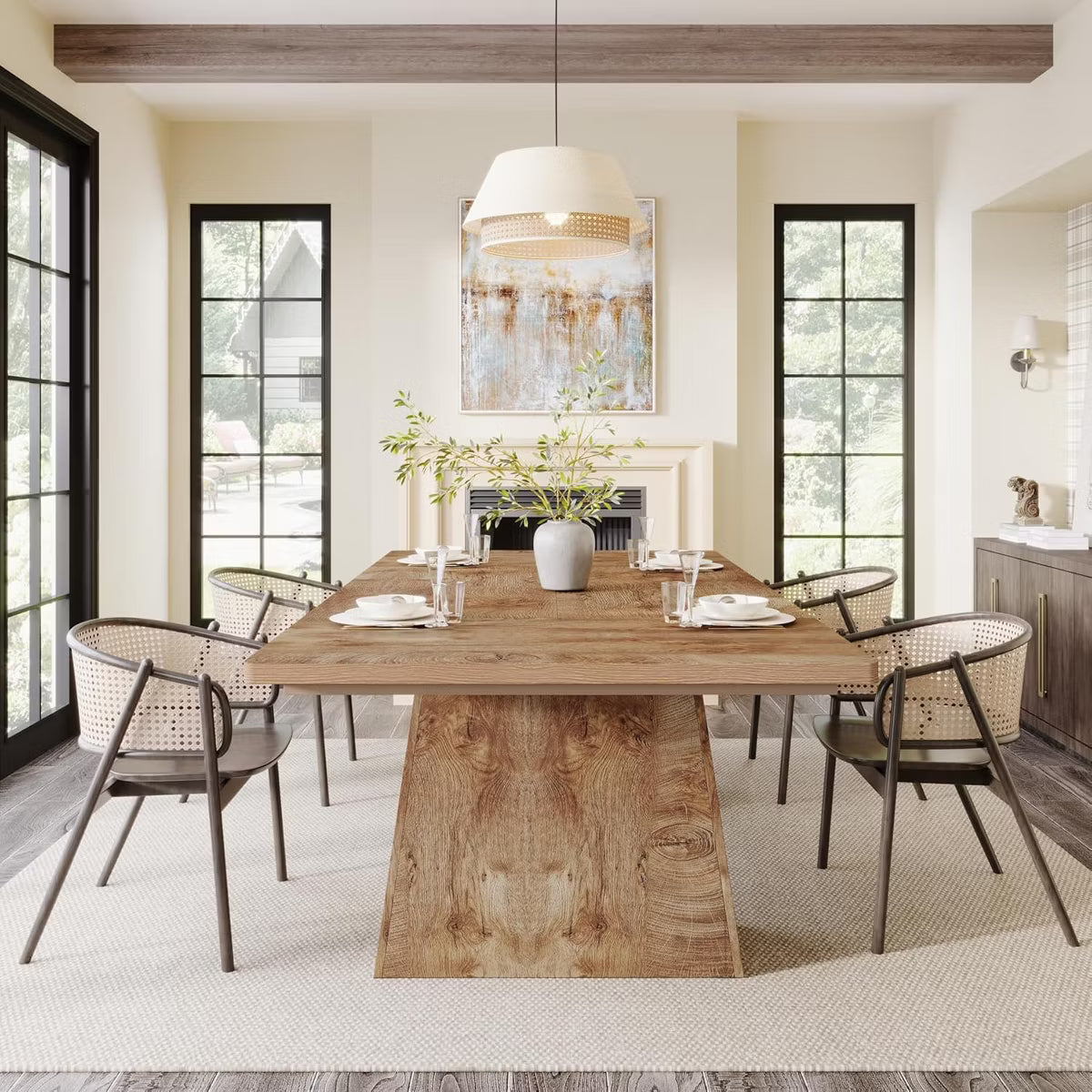 Dining Table – Culinvaro Dining Table for 6, Farmhouse Wood Rectangular Kitchen Table