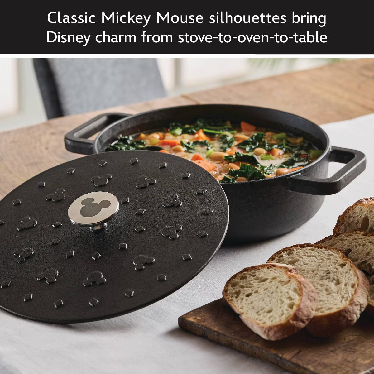 Dutch Oven – Disney Monochrome 3qt Pre Seasoned Cast Iron Shallow Casserole – Black