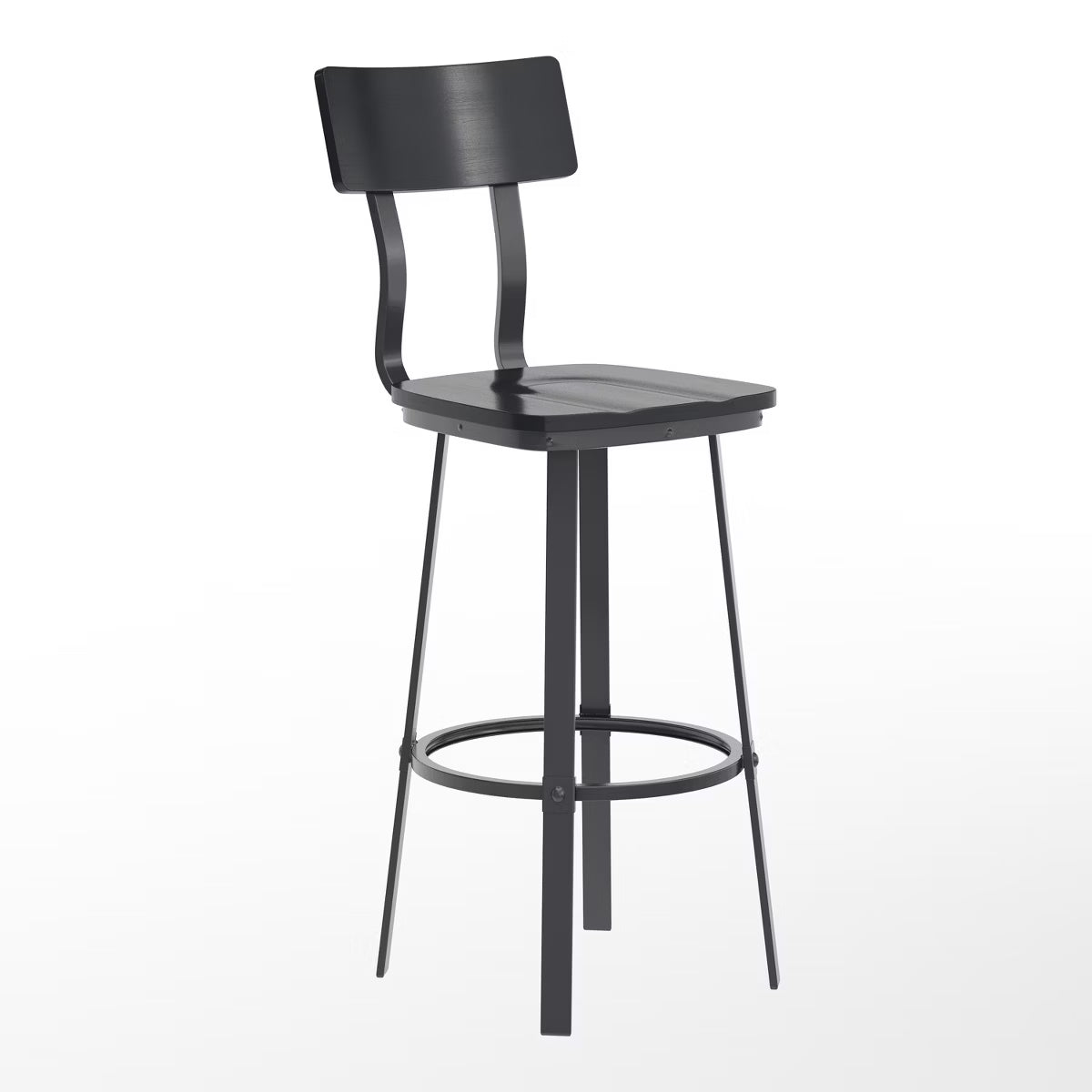 Black Dining Bar Stool with Wood Back/Seat and Black Powder-Coated Frame