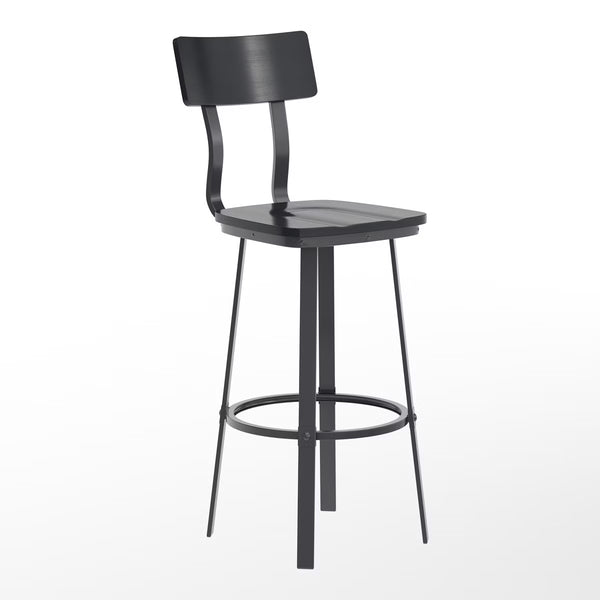 Black Dining Bar Stool with Wood Back/Seat and Black Powder-Coated Frame