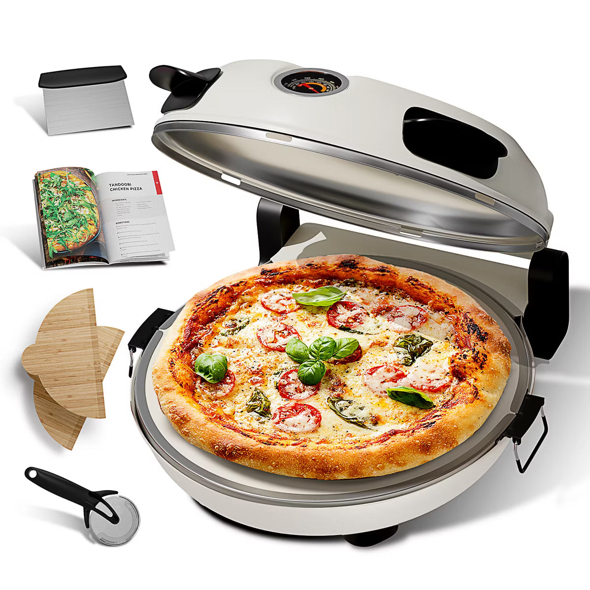 Pizza Oven – Electric Pizza Oven Indoor, 12 Inch Portable Stone Pizza Oven – Cream