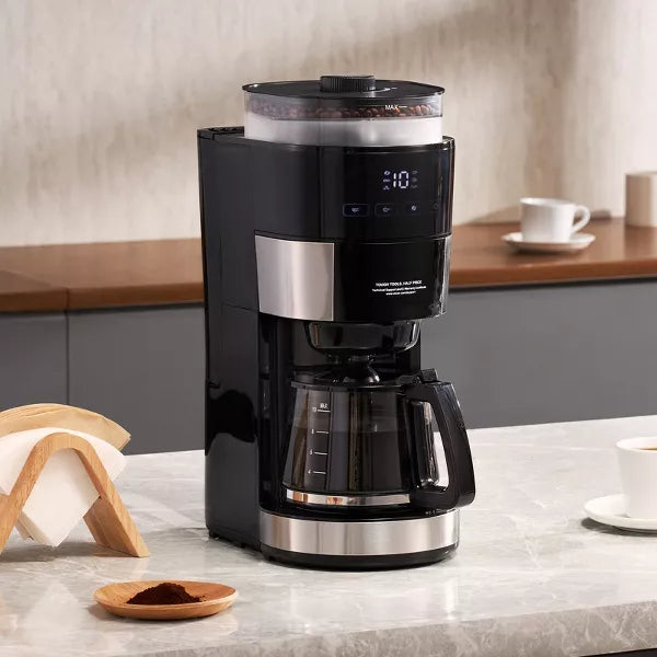 Drip Coffee Maker – Coffee Maker with Grinder, 10 Cup Coffee Machine – Black