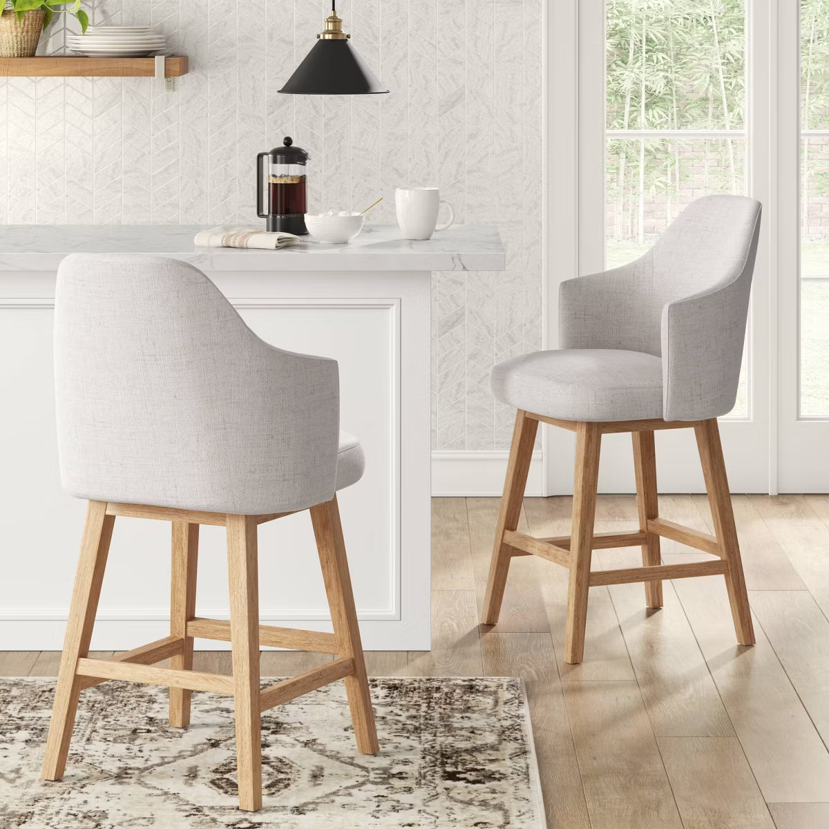 25.2" Kinston Swivel Curved Back Upholstered Counter Height Barstool with Footrest