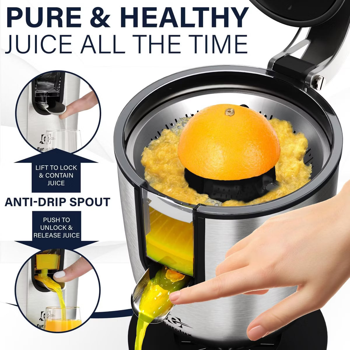 160W Premium Electric Citrus Juicer – Stainless Steel