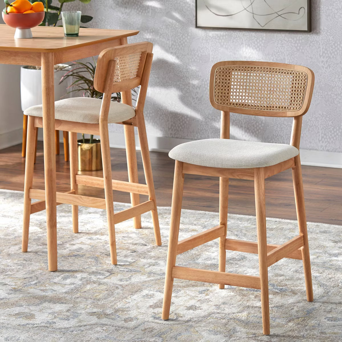 5pc Newington Cane Counter Height Dining Set Light Oak