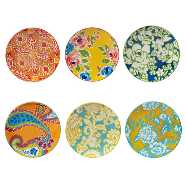 Salad Plate – Culinvaro Set of 6 Damask Floral Assorted Salad Plates