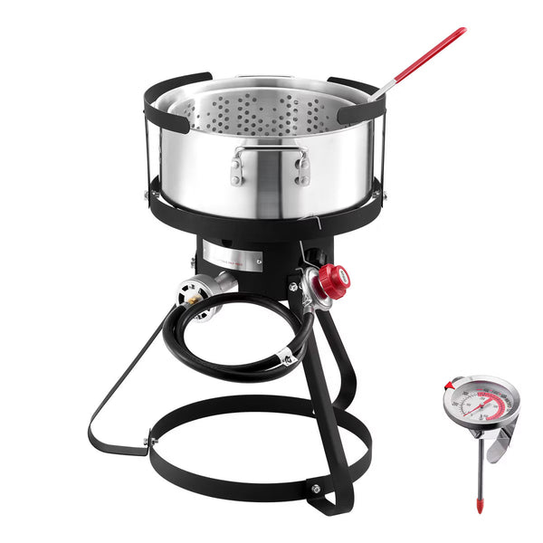 Deep Fryer – Outdoor Deep Fryer Seafood Pot with Thermometer, Strainer Basket – Silver