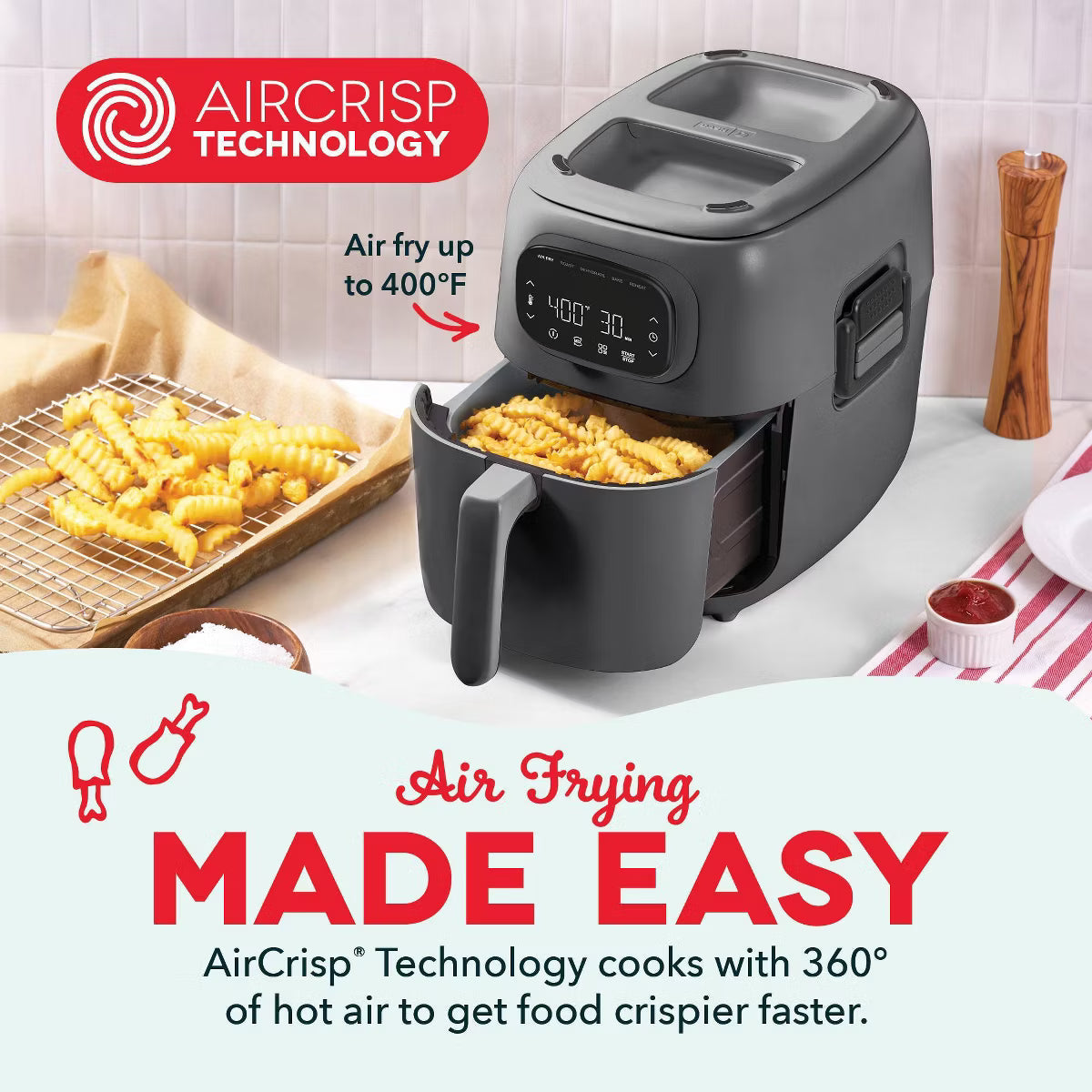 Air Fryer – 7qt Flip and Fry Digital 2-in-1 Grill + Air Fryer – Gray