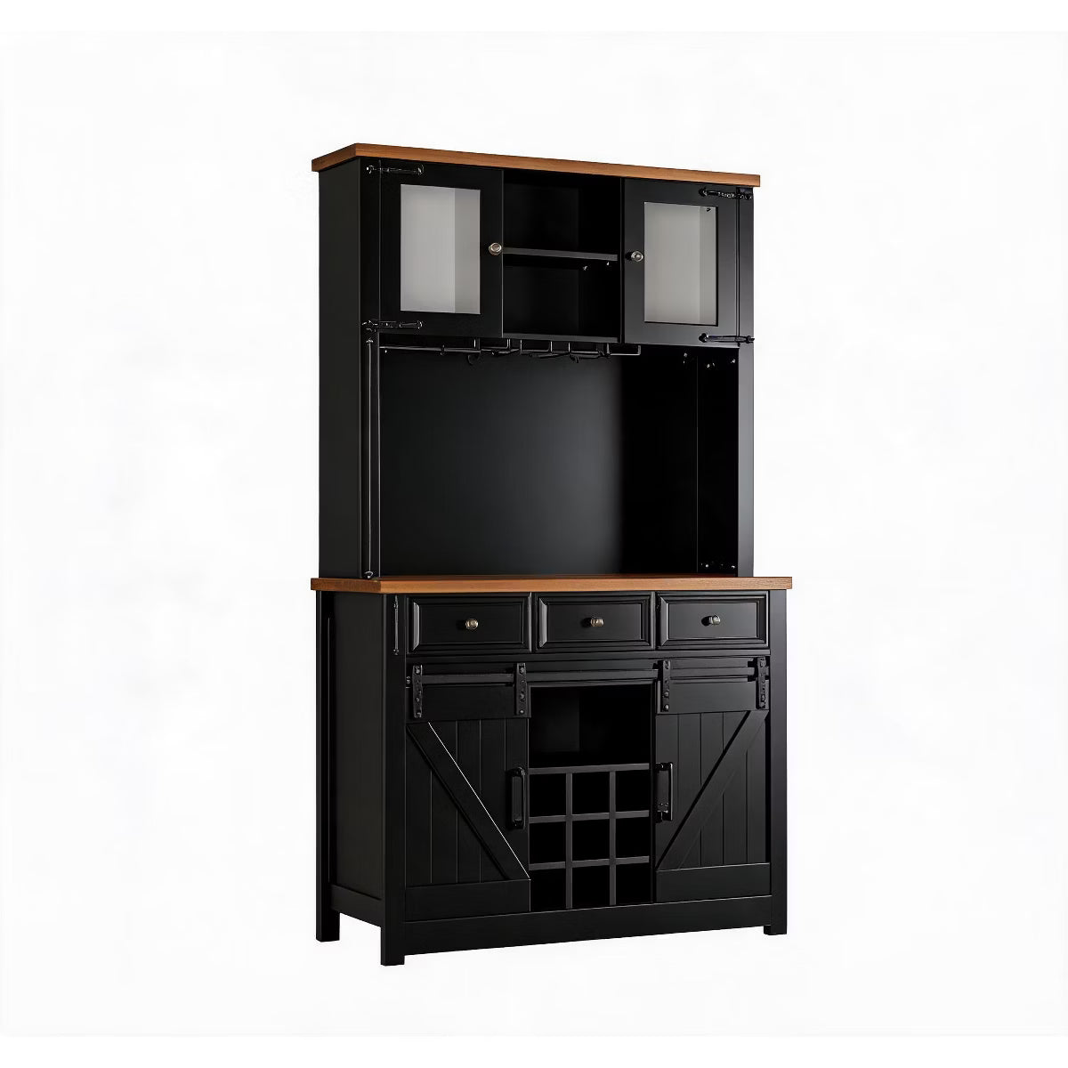 72" Farmhouse Coffee Bar Cabinet with Sliding Barn Doors