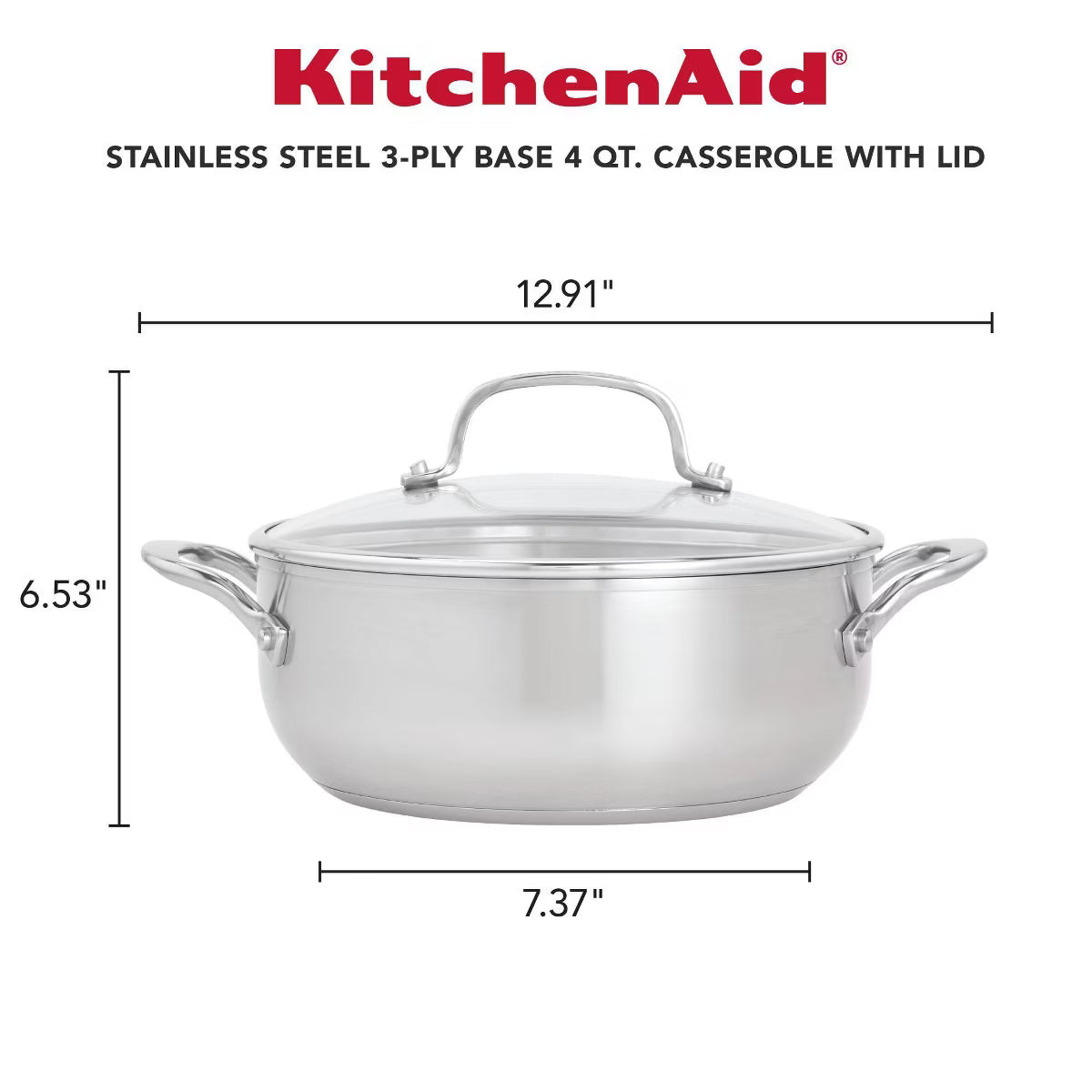 Casserole Dish – 4qt Casserole with Lid: Round Baking Dish – Silver