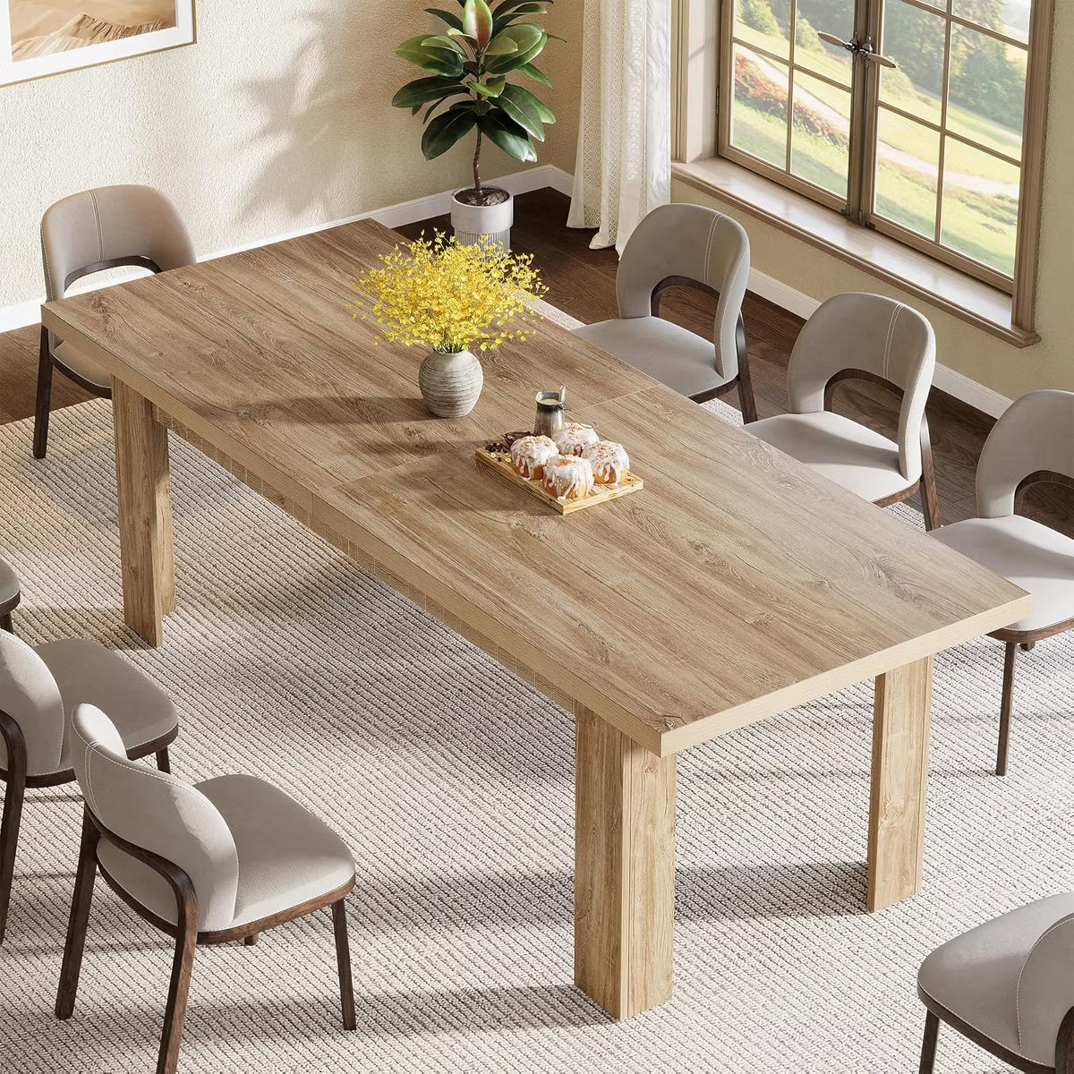 Dining Table – Culinvaro 79" Dining Table for 6-8 People, Rectangular Wooden Kitchen Dinner Table