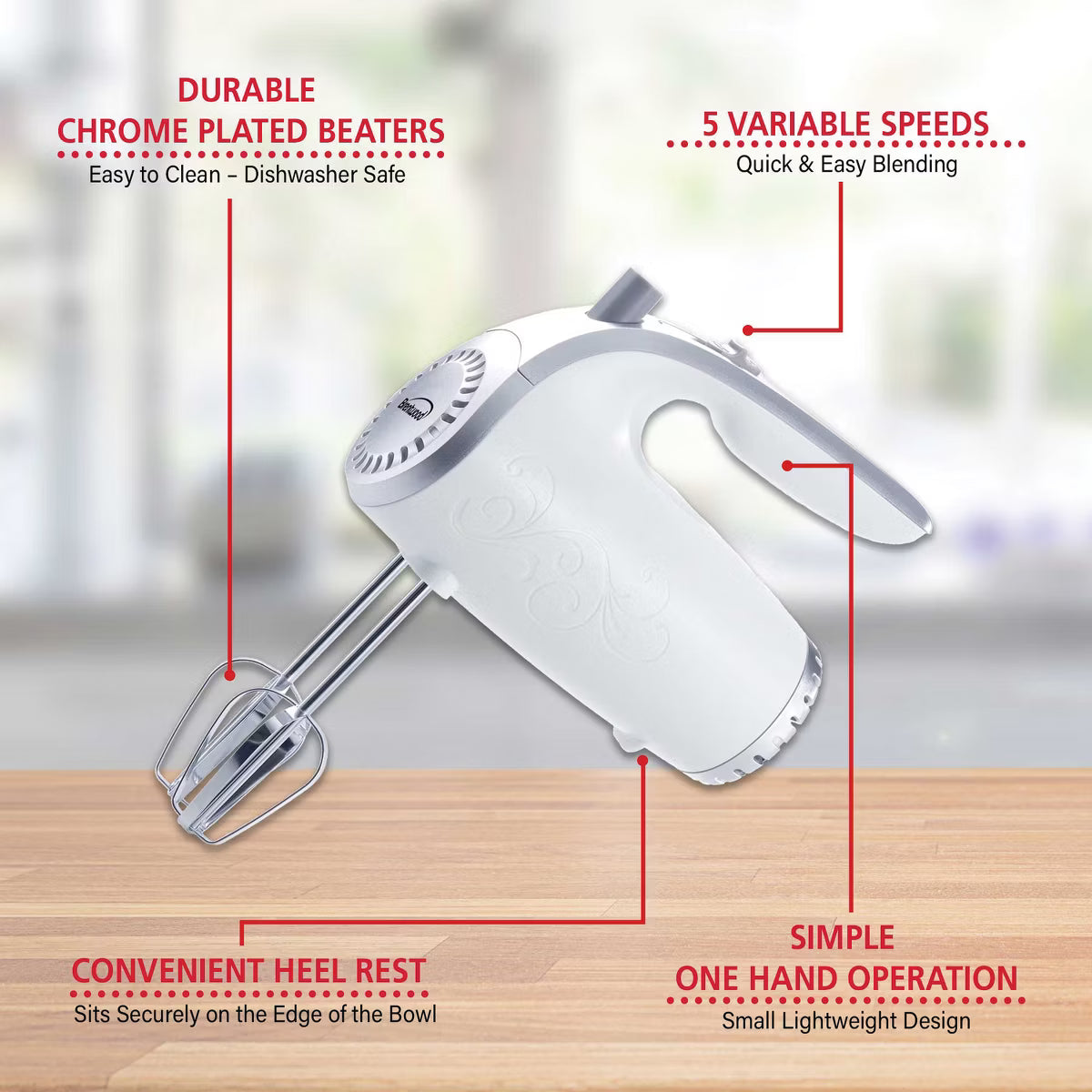 Hand Mixer – Lightweight 5-Speed Electric Hand Mixer – White