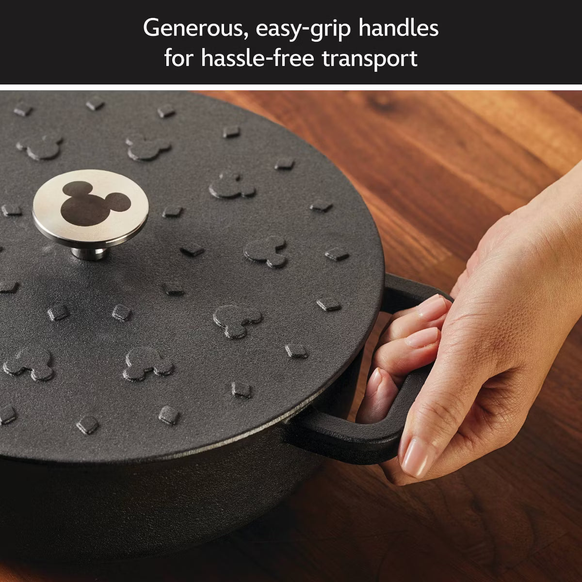 Dutch Oven – Disney Monochrome 3qt Pre Seasoned Cast Iron Shallow Casserole – Black