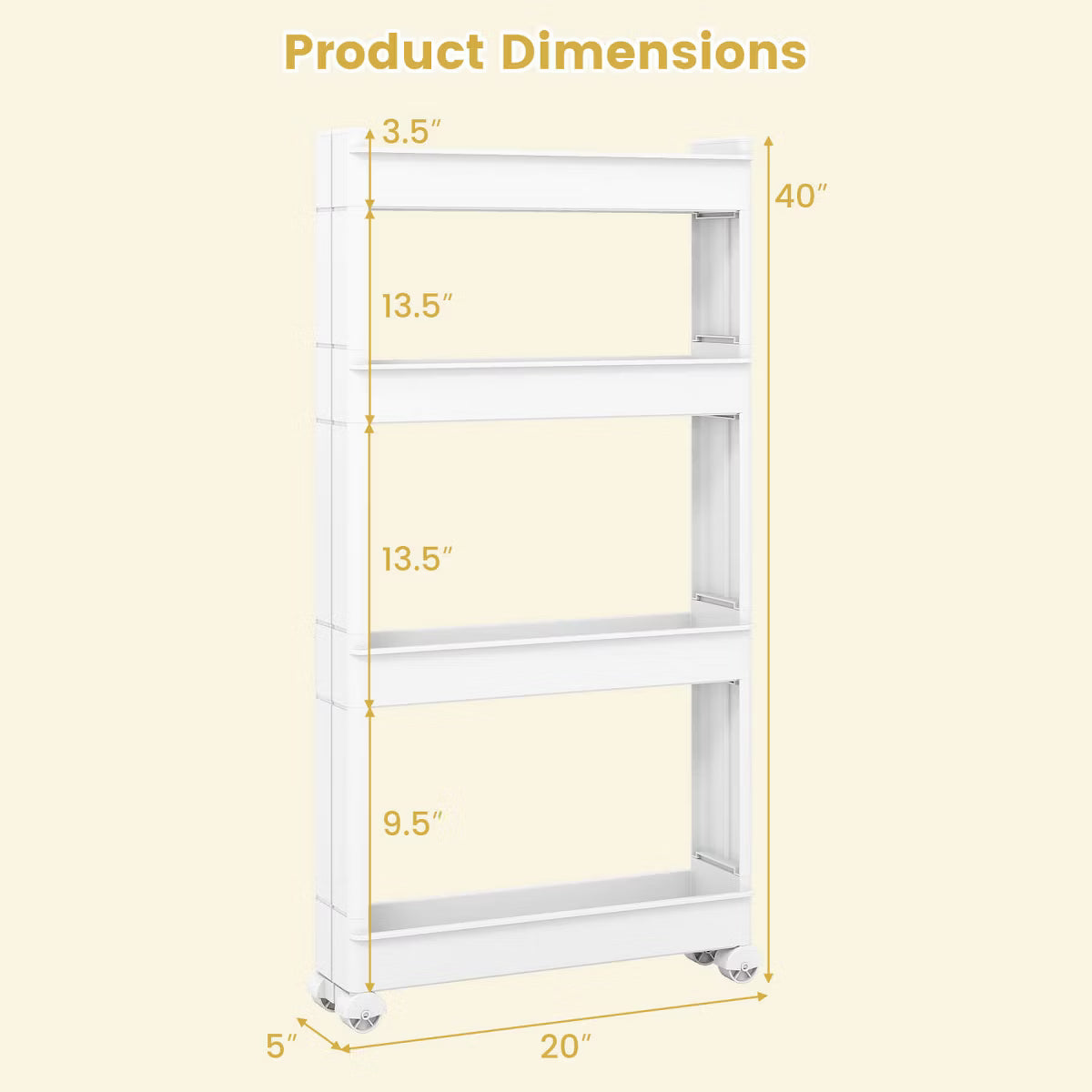 Utility Cart – Culinvaro 4-Tier Rolling Utility Cart with Detachable Trays and Smooth Wheels for Kitchen 15.5” × 9” × 40.5”(L × W × H)