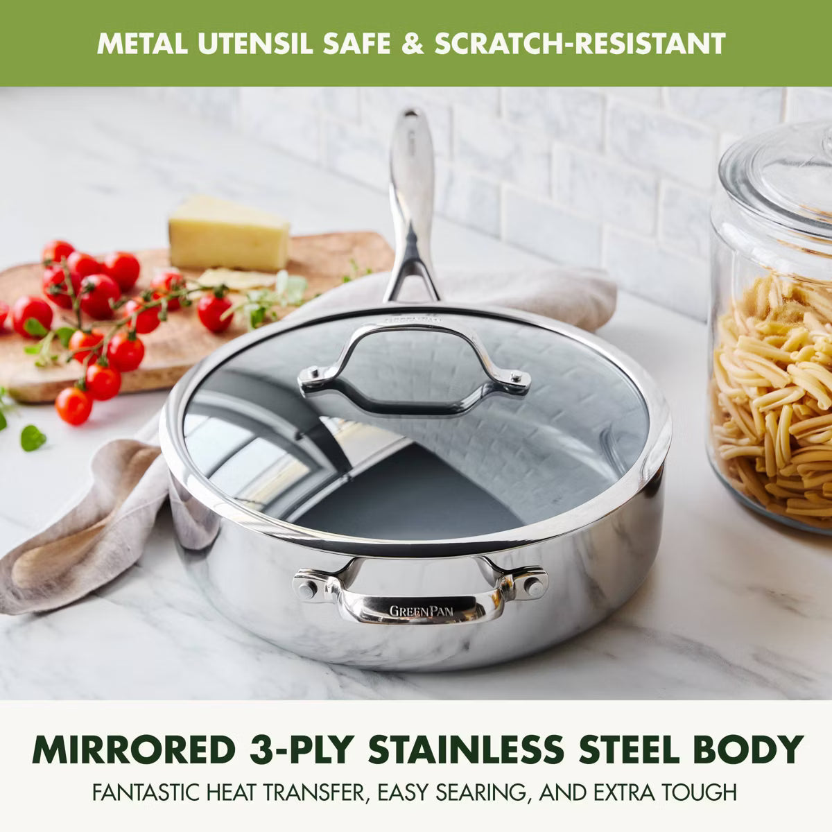 Saute Pan – 5qt Valencia Pro Saute Pan with Lid – Silver