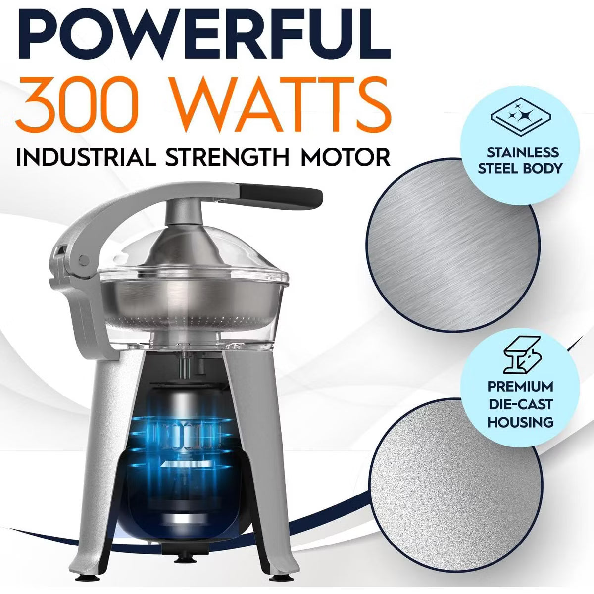 Juicer – Electric Citrus Juicer, 300W of power, 2 Filters – Silver