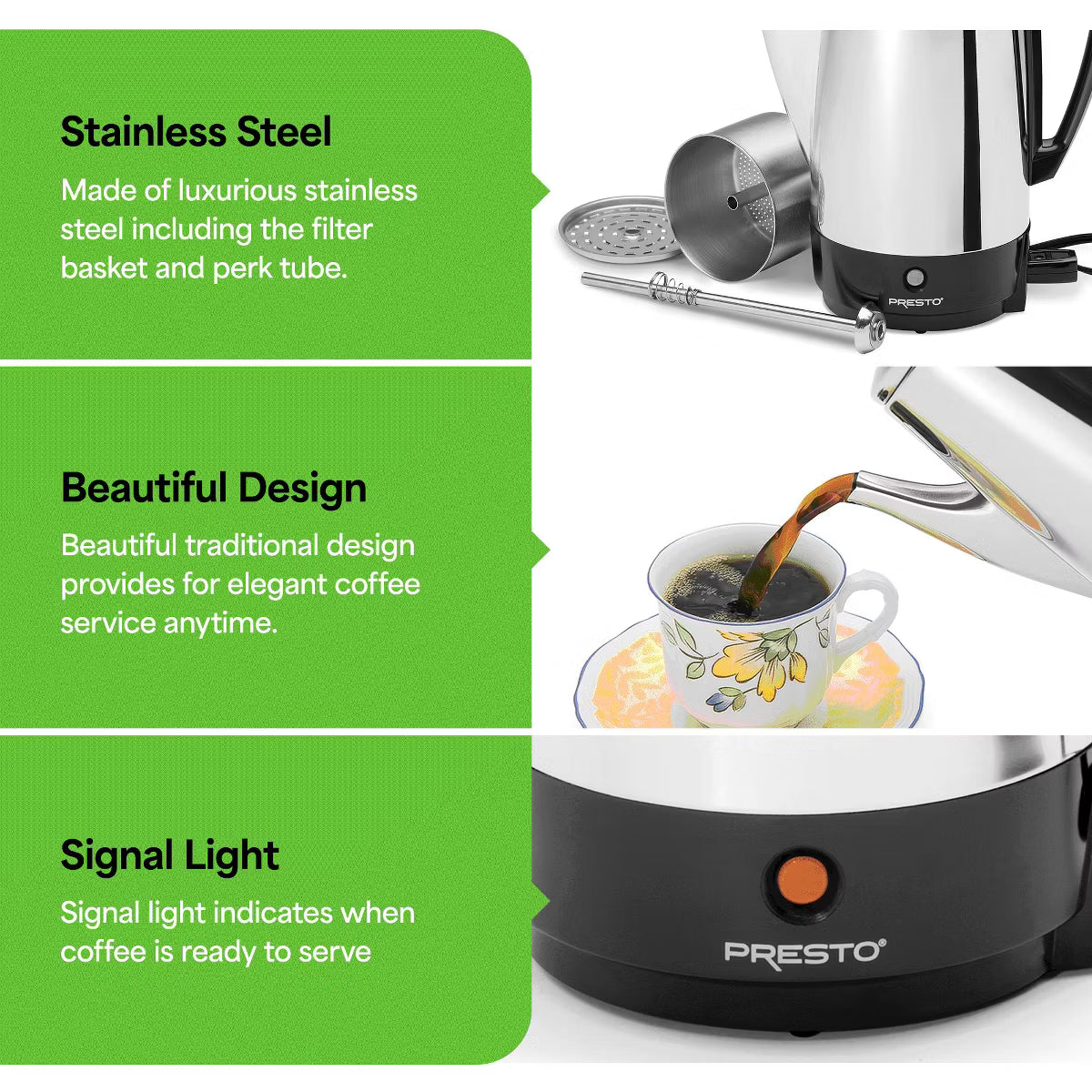 Coffee Maker – Culinvaro Stainless Steel Coffee Maker, 12 Cup Robust Percolator Coffee, Silver