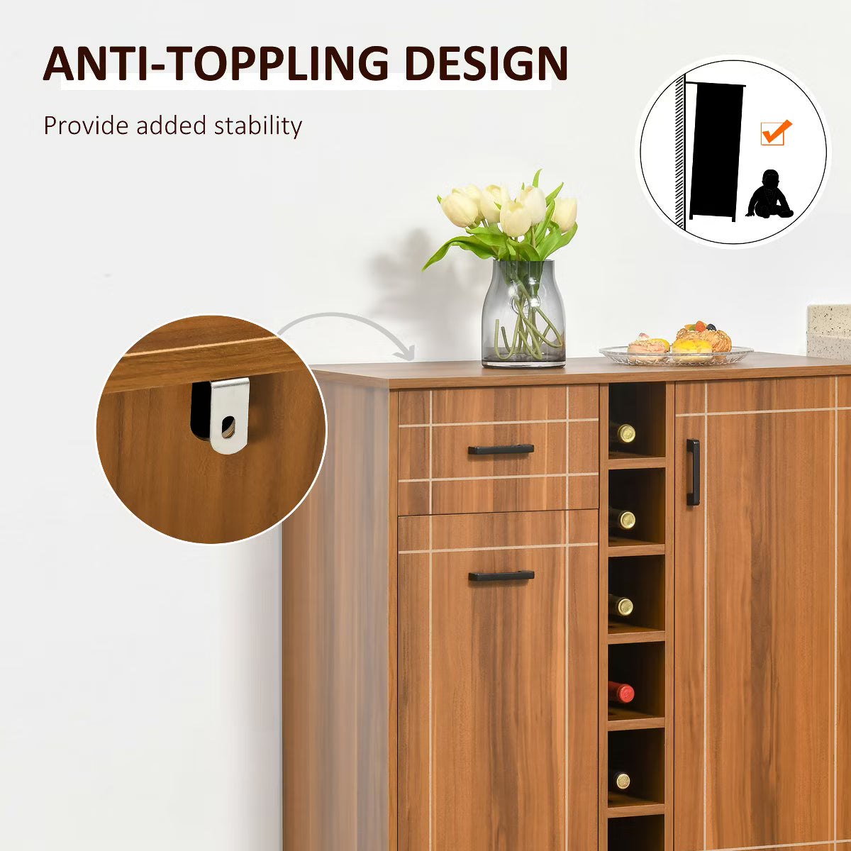 Wine Cabinet – Culinvaro Retro Wine Cabinet for 6 Bottles, Wine Rack Sideboard Serving Bar with Glass Holders and 1 Drawer, Brown
