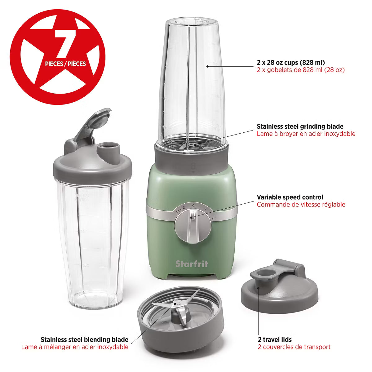 Personal Blender – Speed 300-Watt Electric Personal Blender with 2 Cups – Sage