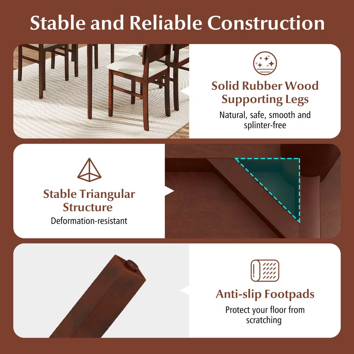 Dining Set – Culinvaro 5 PCS Dining Table Set for 4 Farmhouse Wooden Table & 4 Upholstered Chairs