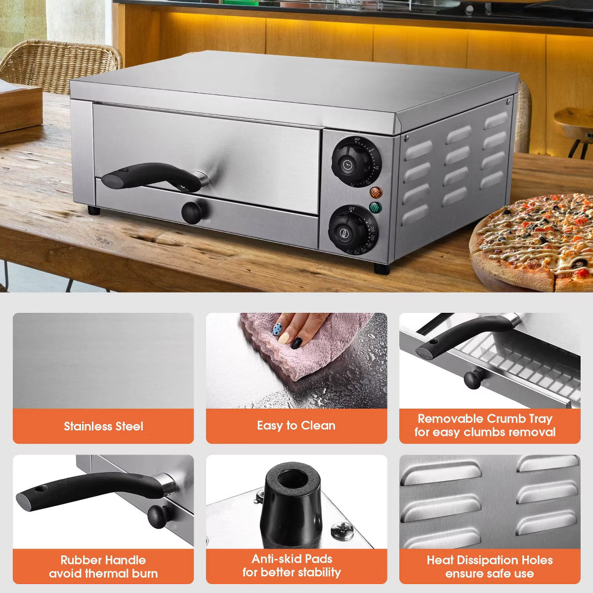 Pizza Oven – Pizza Oven Electric Pizza Maker 1300W for 12" Pizza Commercial – Silver